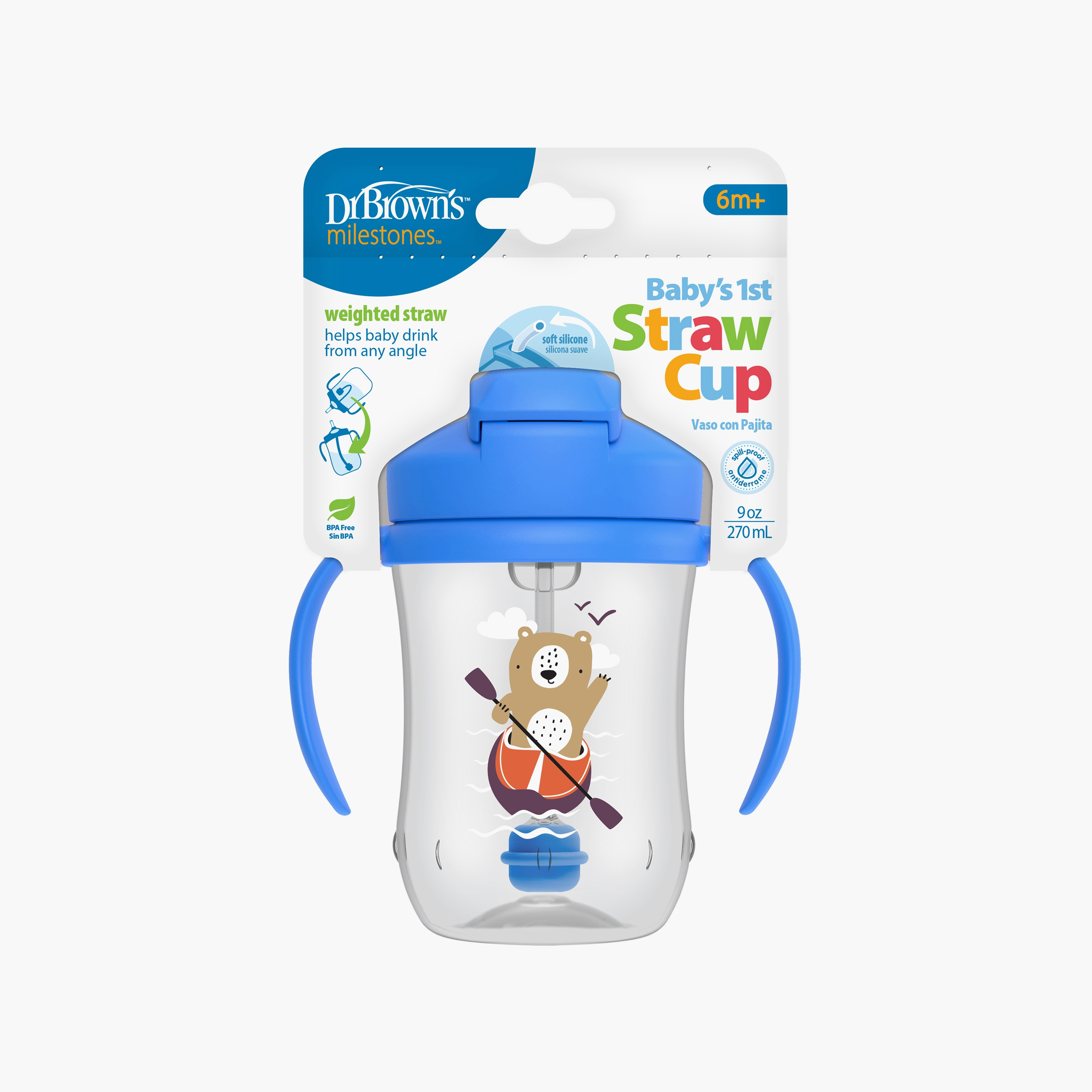 Dr. Brown's Baby's First Straw Cup with Handles - 270 ml - Blue - 6 Months+-baby-feeding-accessories-image-5