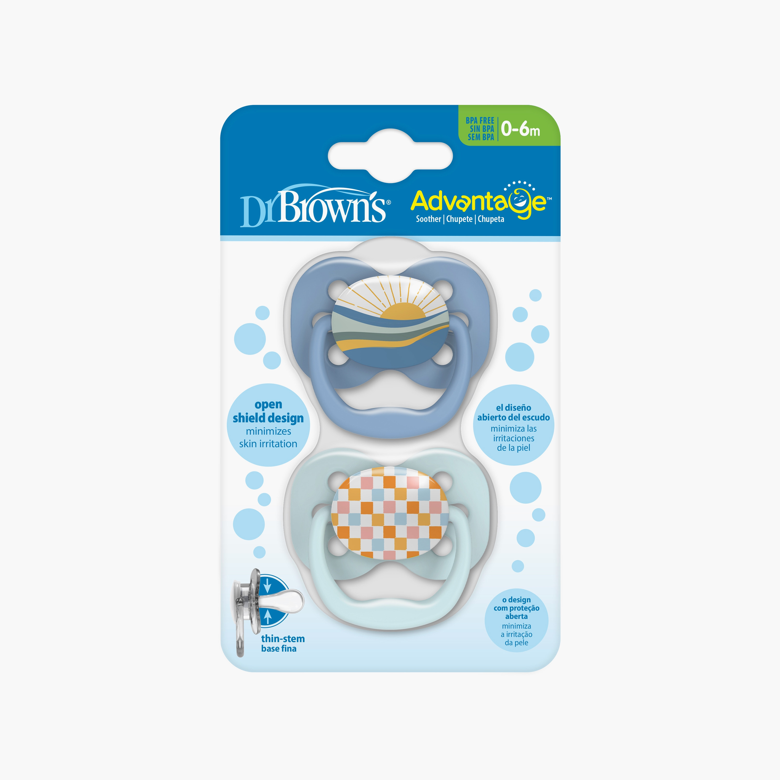 لهايات قطعتان خالية من مادة BPA المرحلة الأولى - أزرق - من 0 إلى 6 أشهر من دكتور براونز-baby-feeding-pacifiers-image-3