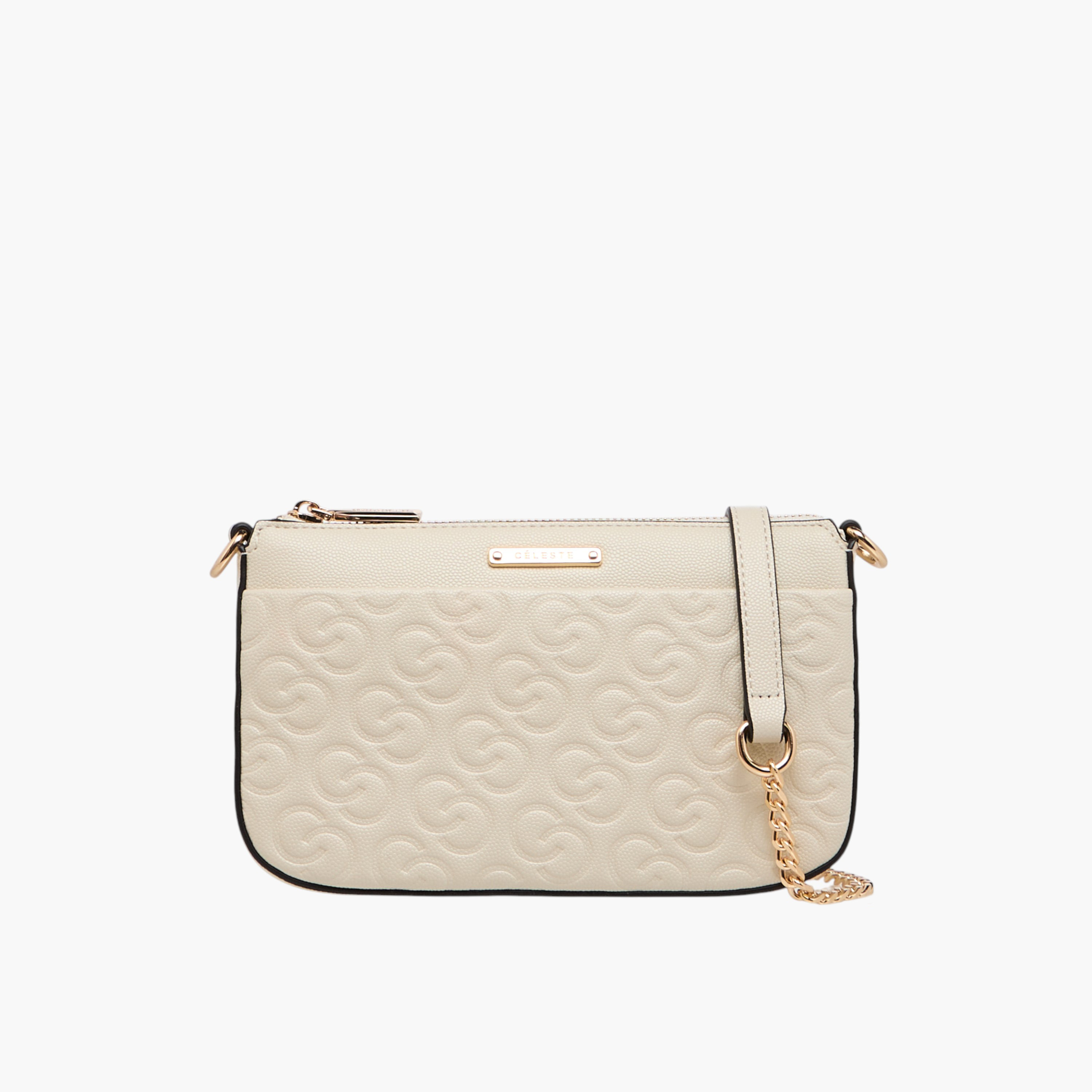 شنطة كروس بودي بنقوش مونوجرام وحزام سلسلة قابل للفصل وسحاب إغلاق من سيليست-women-bagsandwallets-handbags-image-1
