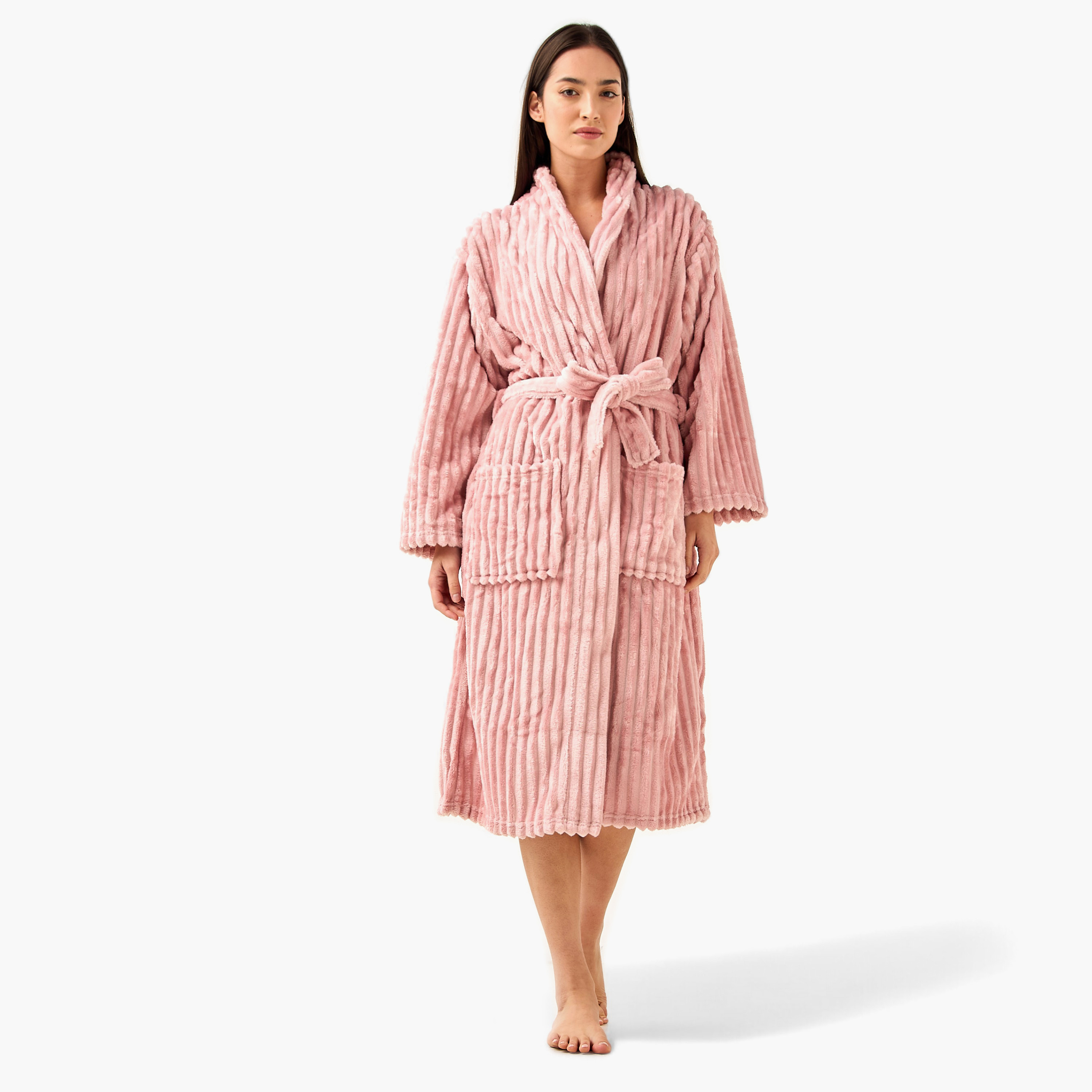 روب حمام فلانيل مضلع بحزام-household-bathandlaundry-bathlinen-bathrobesandslippers-bathrobes-image-2