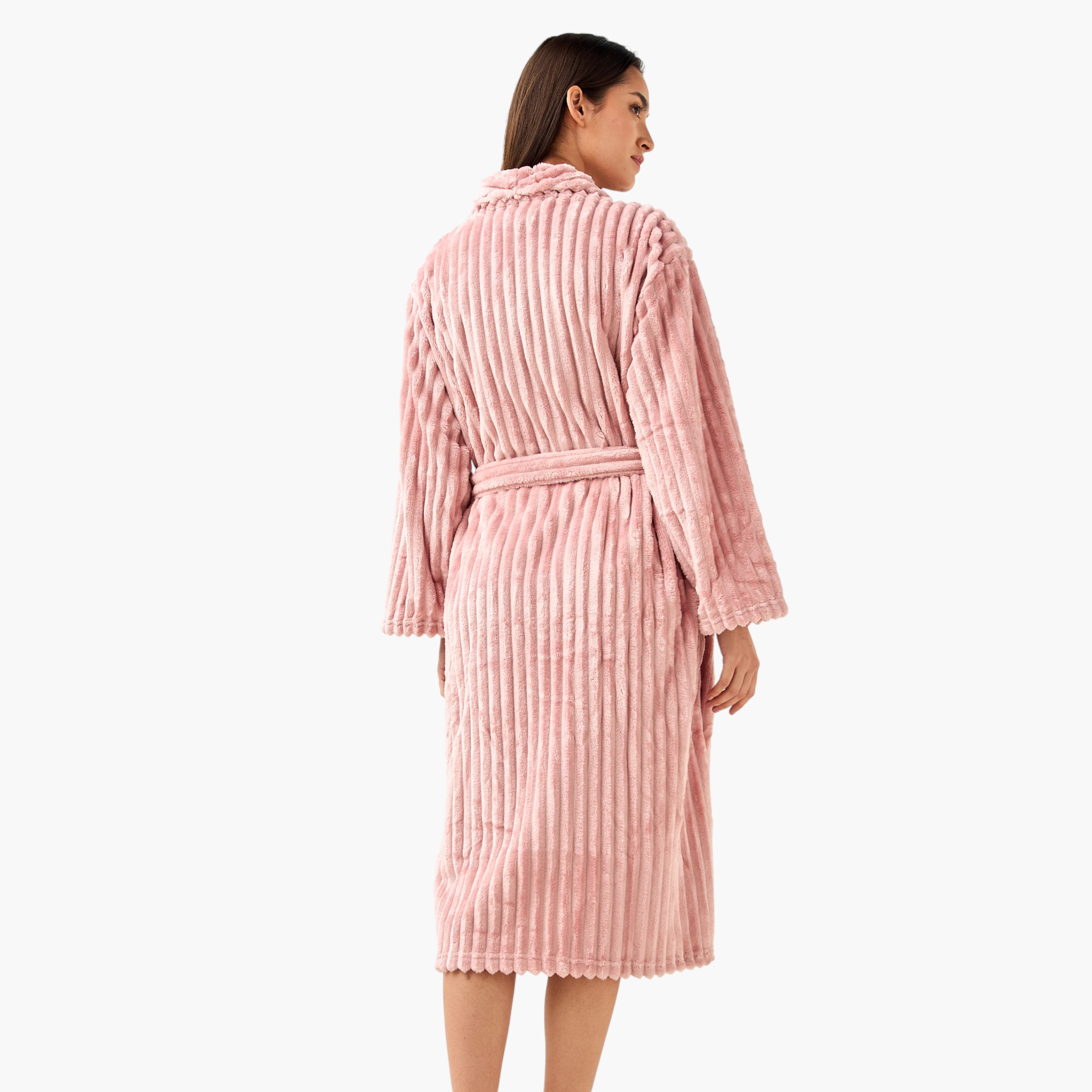 روب حمام فلانيل مضلع بحزام-household-bathandlaundry-bathlinen-bathrobesandslippers-bathrobes-image-3