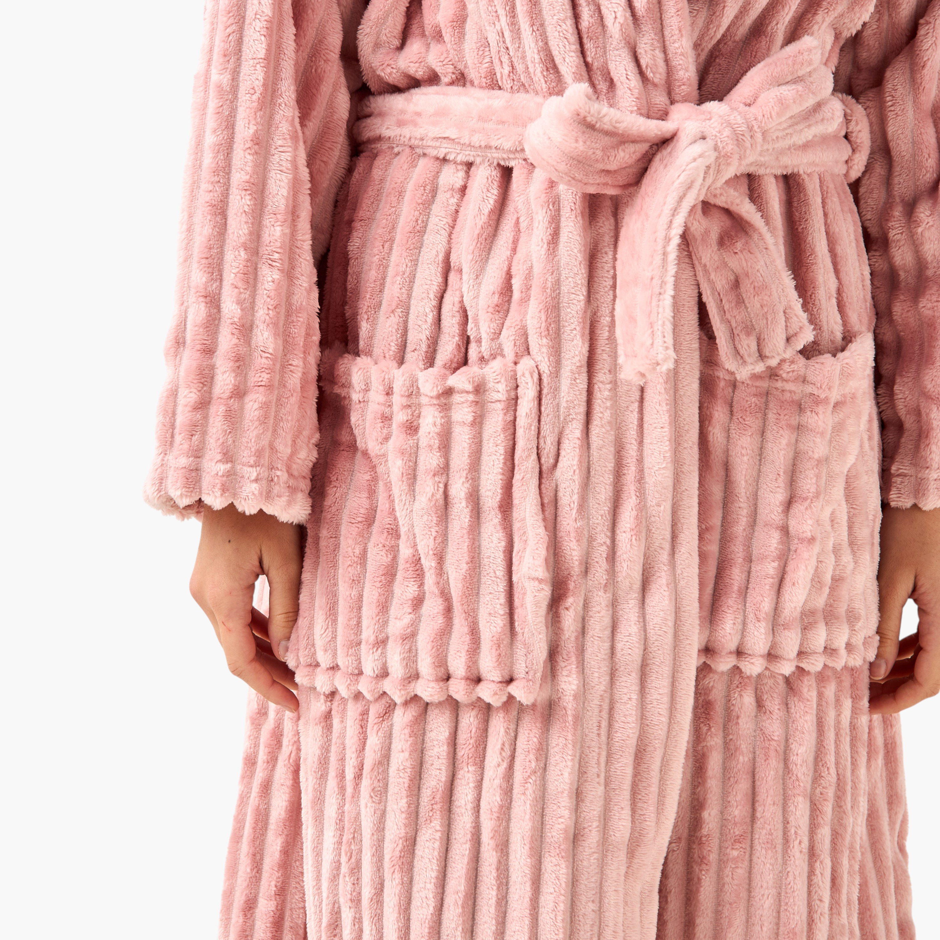 روب حمام فلانيل مضلع بحزام-household-bathandlaundry-bathlinen-bathrobesandslippers-bathrobes-image-4