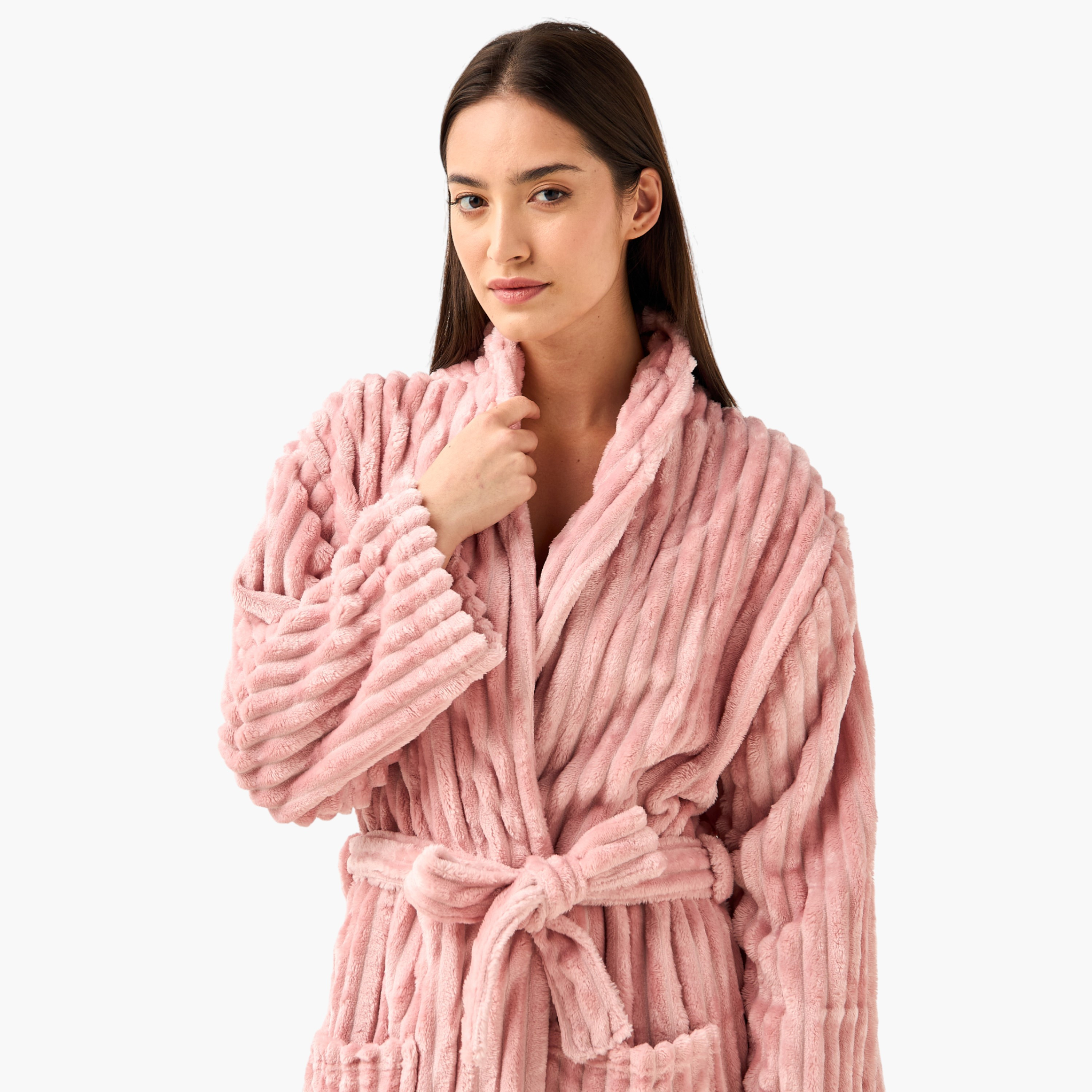 روب حمام فلانيل مضلع بحزام-household-bathandlaundry-bathlinen-bathrobesandslippers-bathrobes-image-5