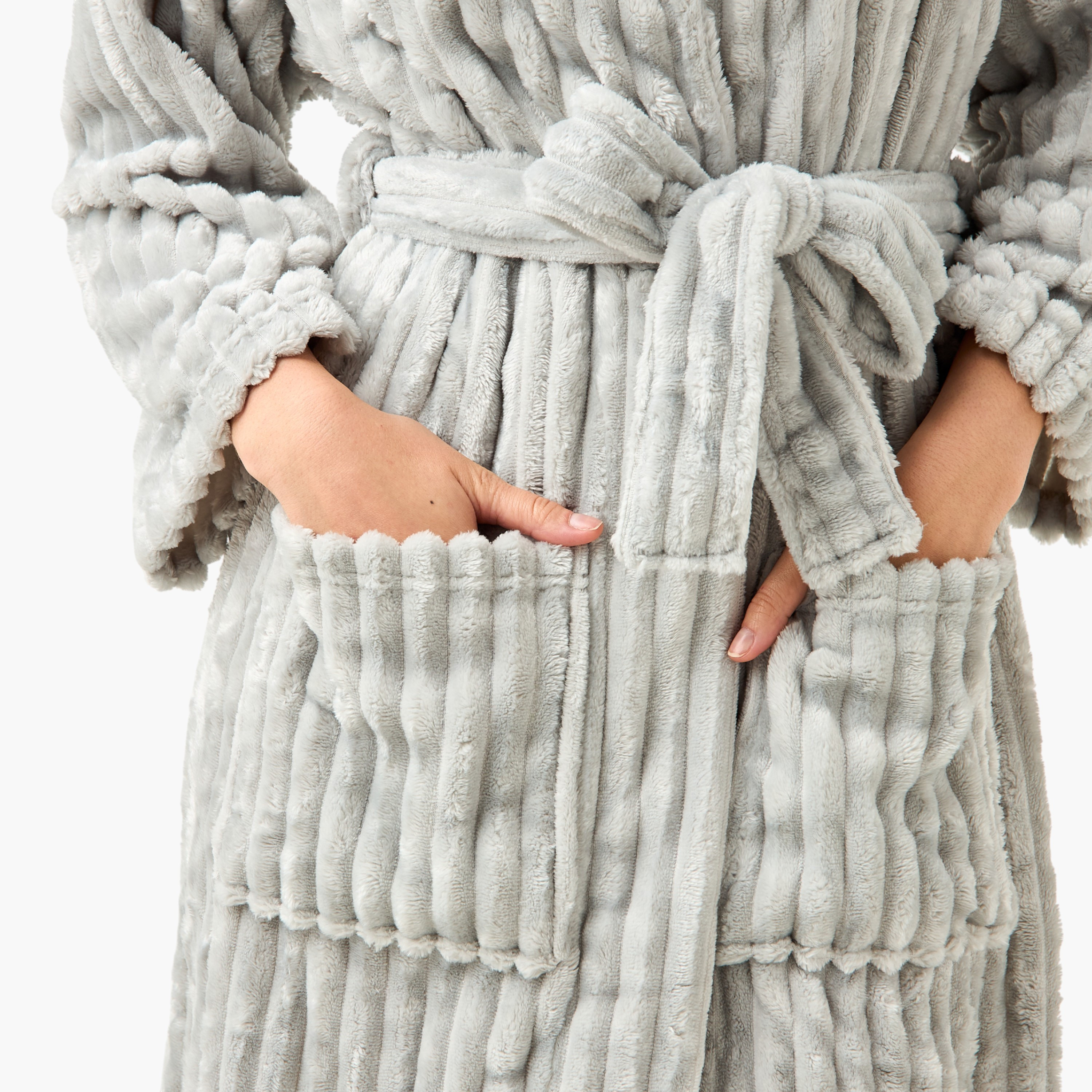 Ribbed Bathrobe with Pockets and Long Sleeves-household-bathandlaundry-bathlinen-bathrobesandslippers-bathrobes-image-3