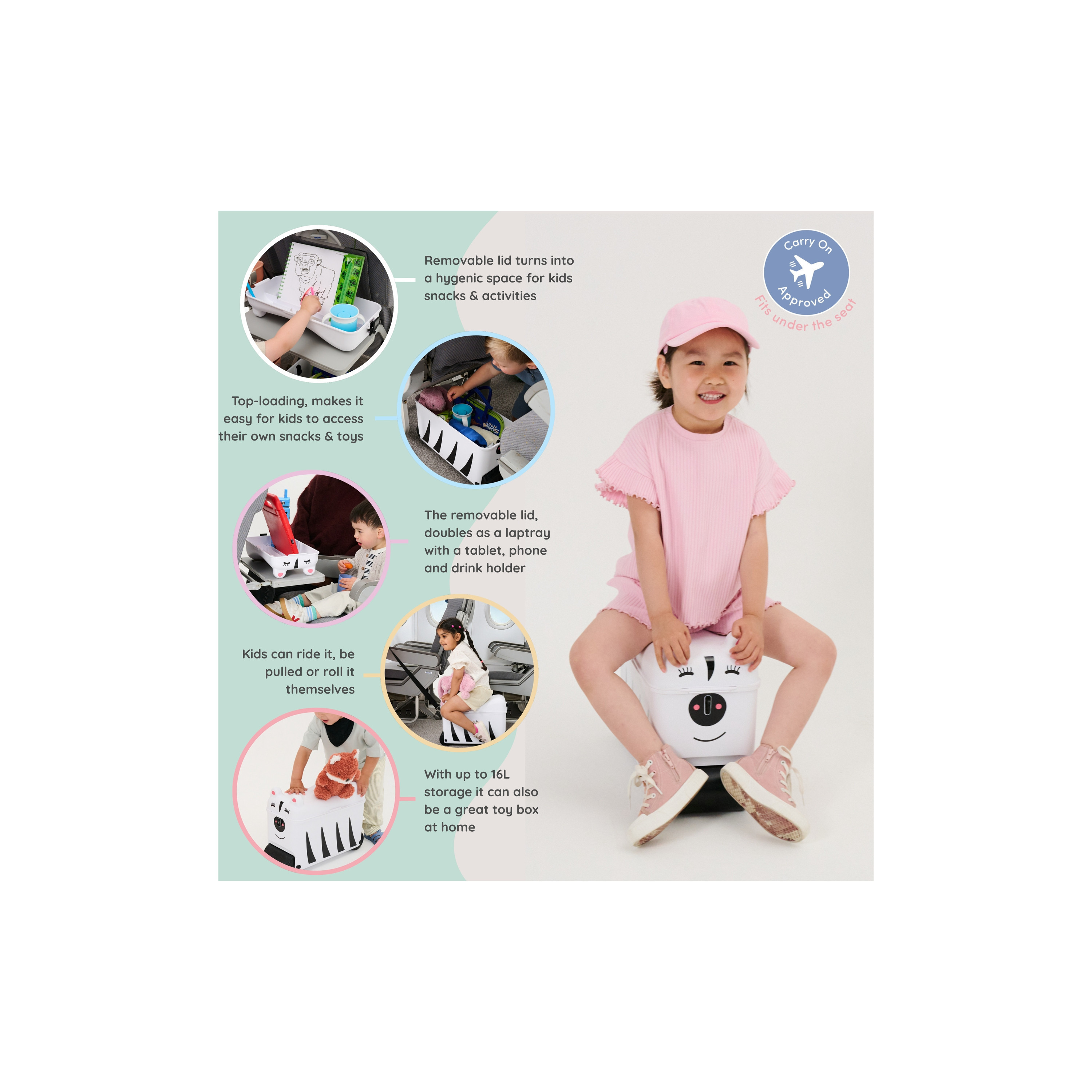 Little Rolla Top Loading Ride-On Suitcase - Zebra - White & Black-travel-kidstrolleyandbags-image-6