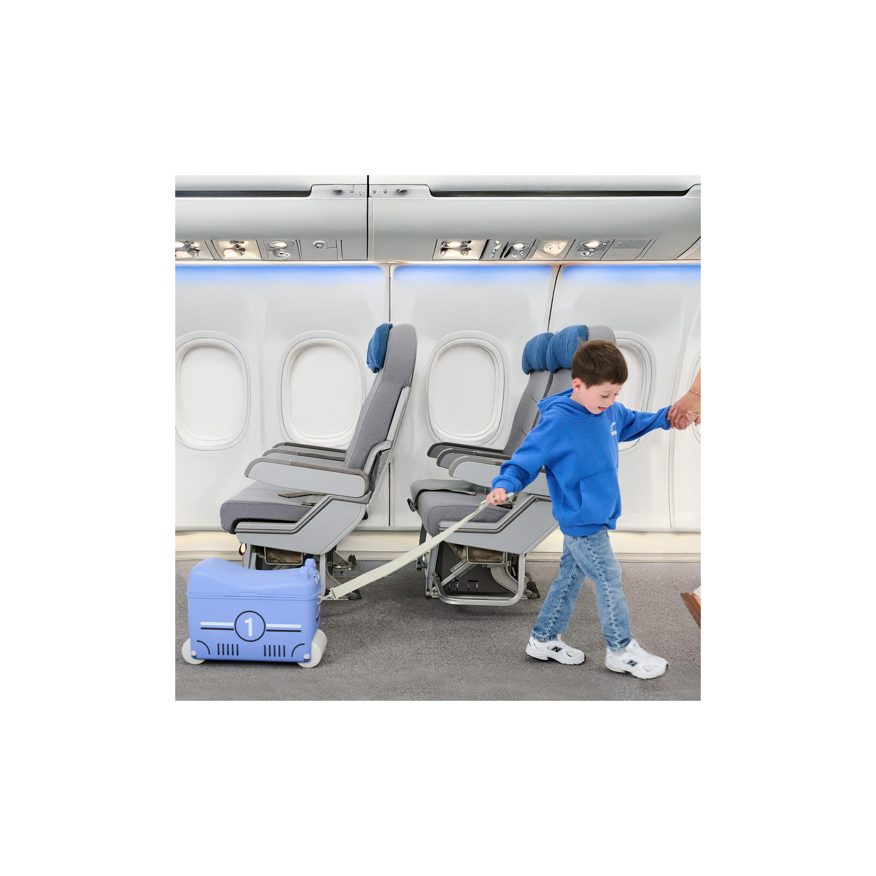 Little Rolla Top Loading Ride-On Suitcase - Car - Blue-travel-kidstrolleyandbags-image-2