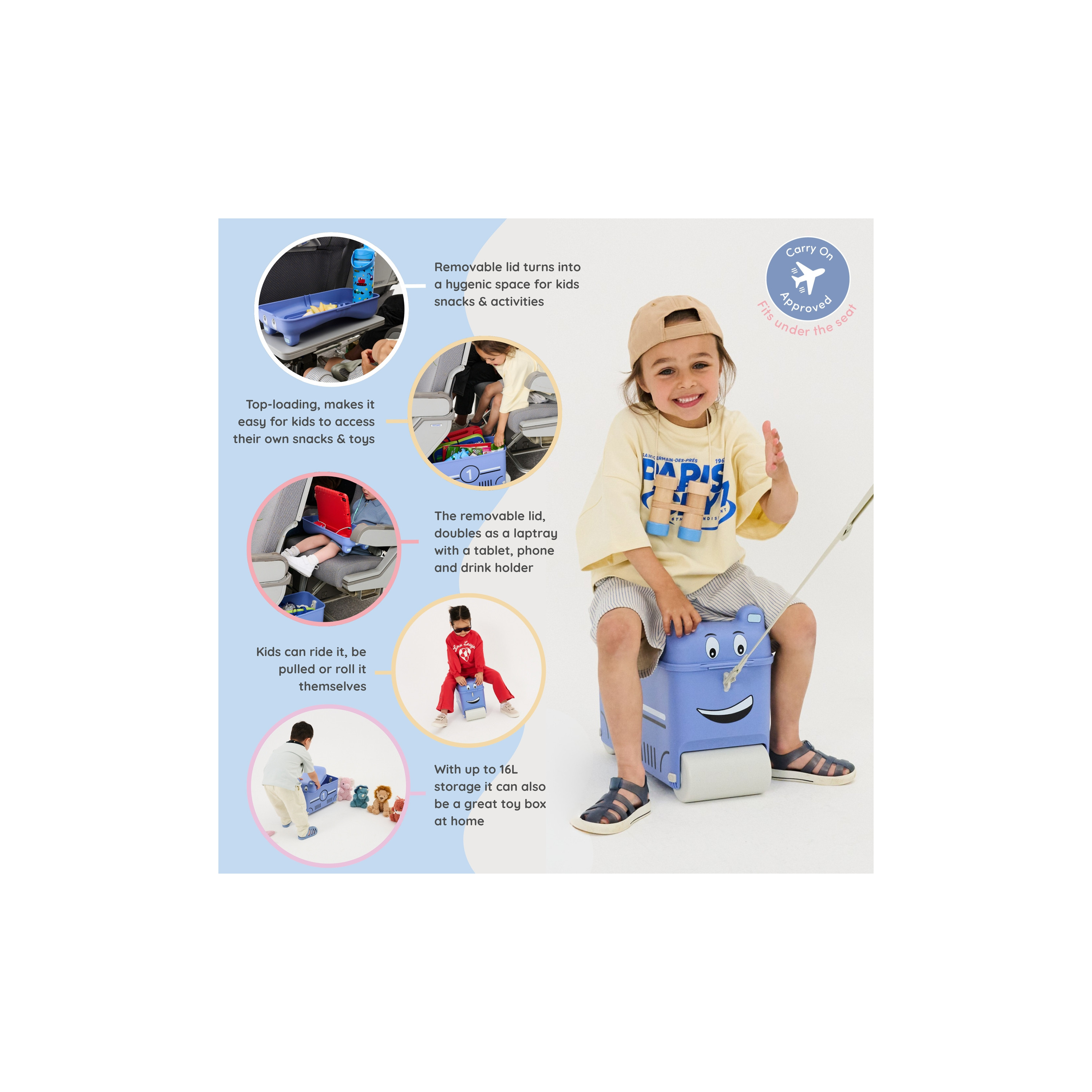 Little Rolla Top Loading Ride-On Suitcase - Car - Blue-travel-kidstrolleyandbags-image-5