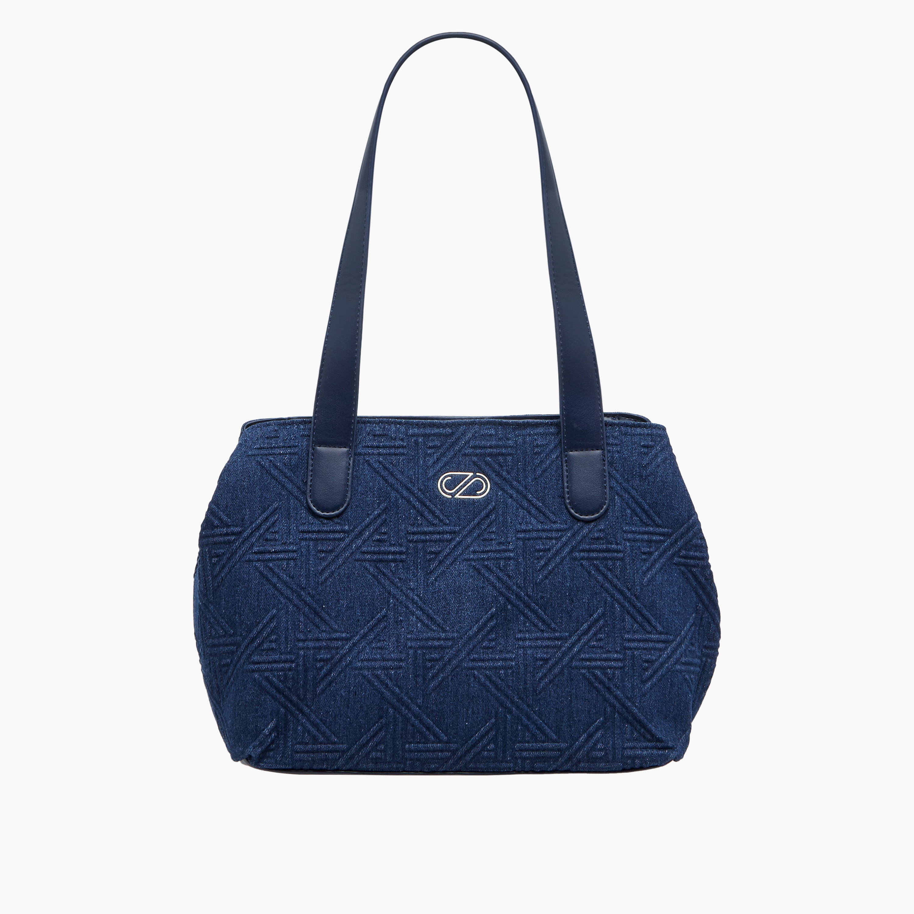 Sasha Textured Denim Shoulder Bag with Double Handles-women-bagsandwallets-handbags-image-1