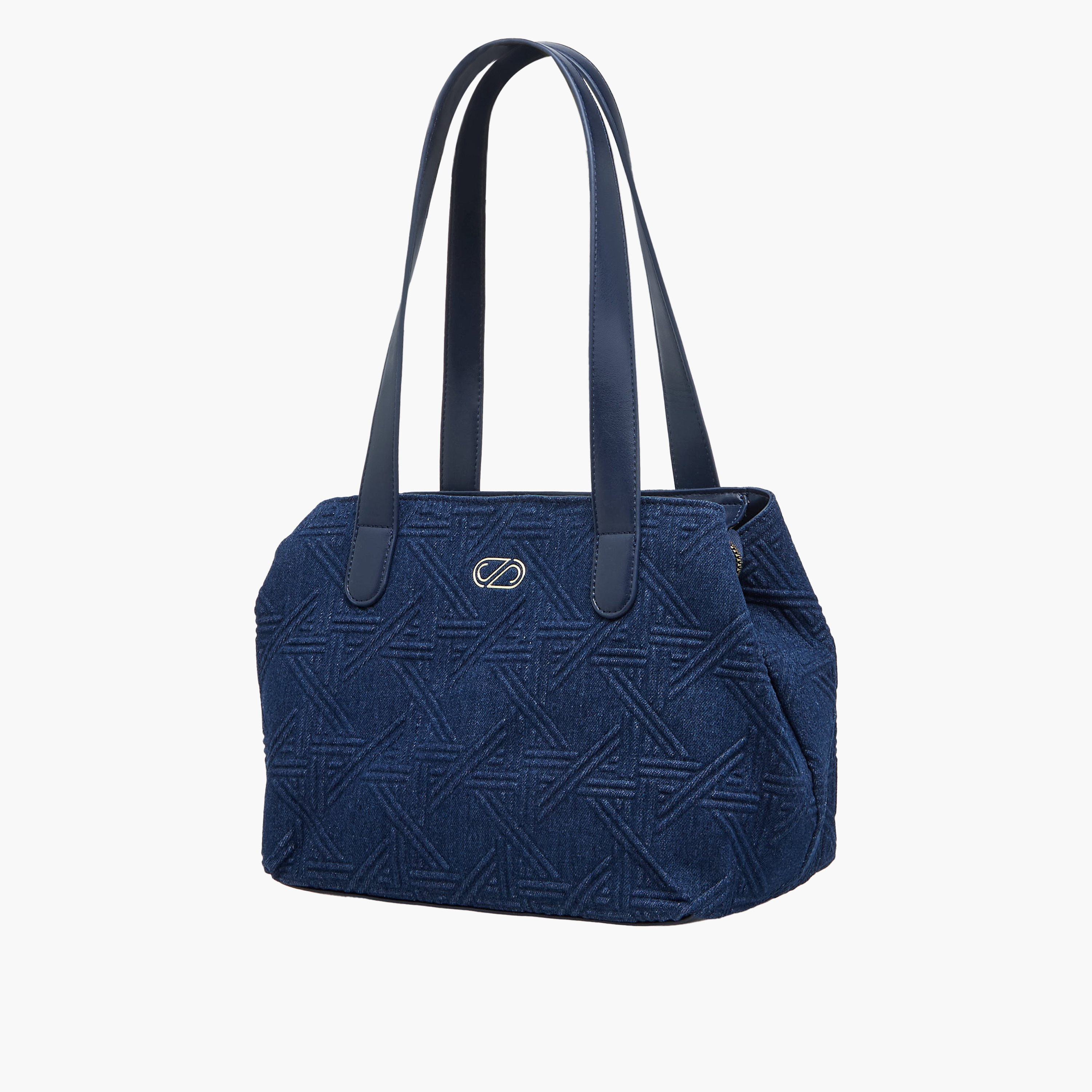 Sasha Textured Denim Shoulder Bag with Double Handles-women-bagsandwallets-handbags-image-3