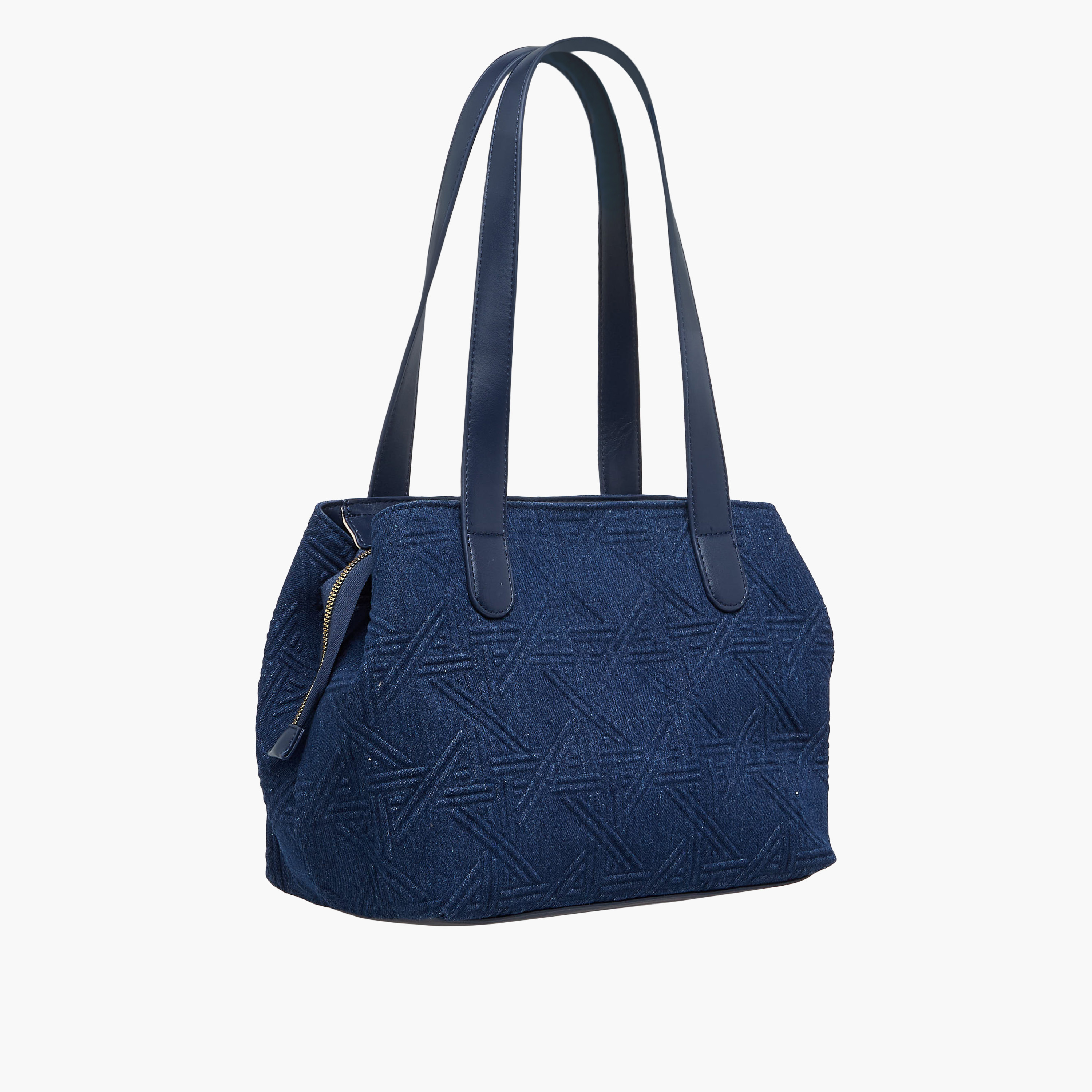 Sasha Textured Denim Shoulder Bag with Double Handles-women-bagsandwallets-handbags-image-4