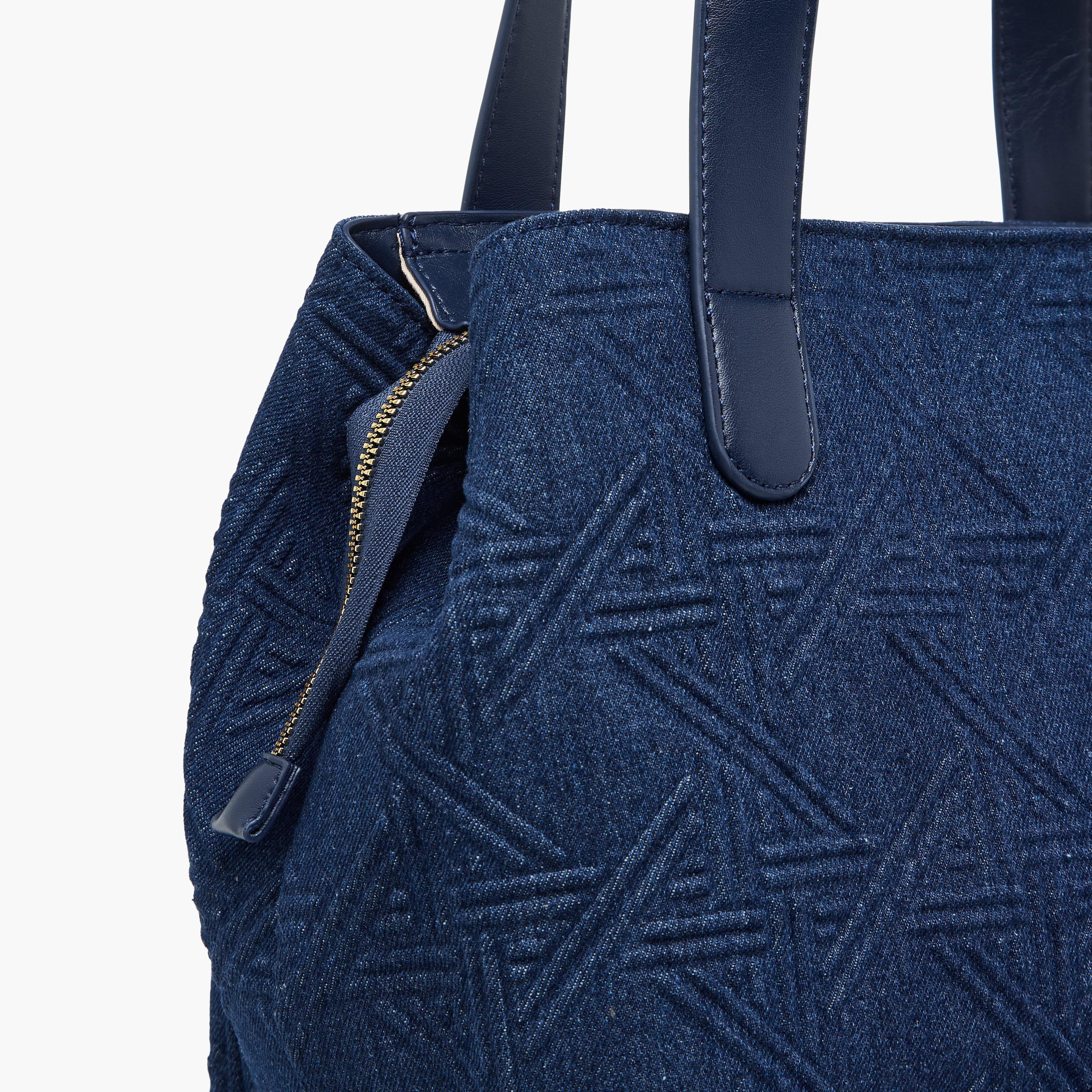 Sasha Textured Denim Shoulder Bag with Double Handles-women-bagsandwallets-handbags-image-5