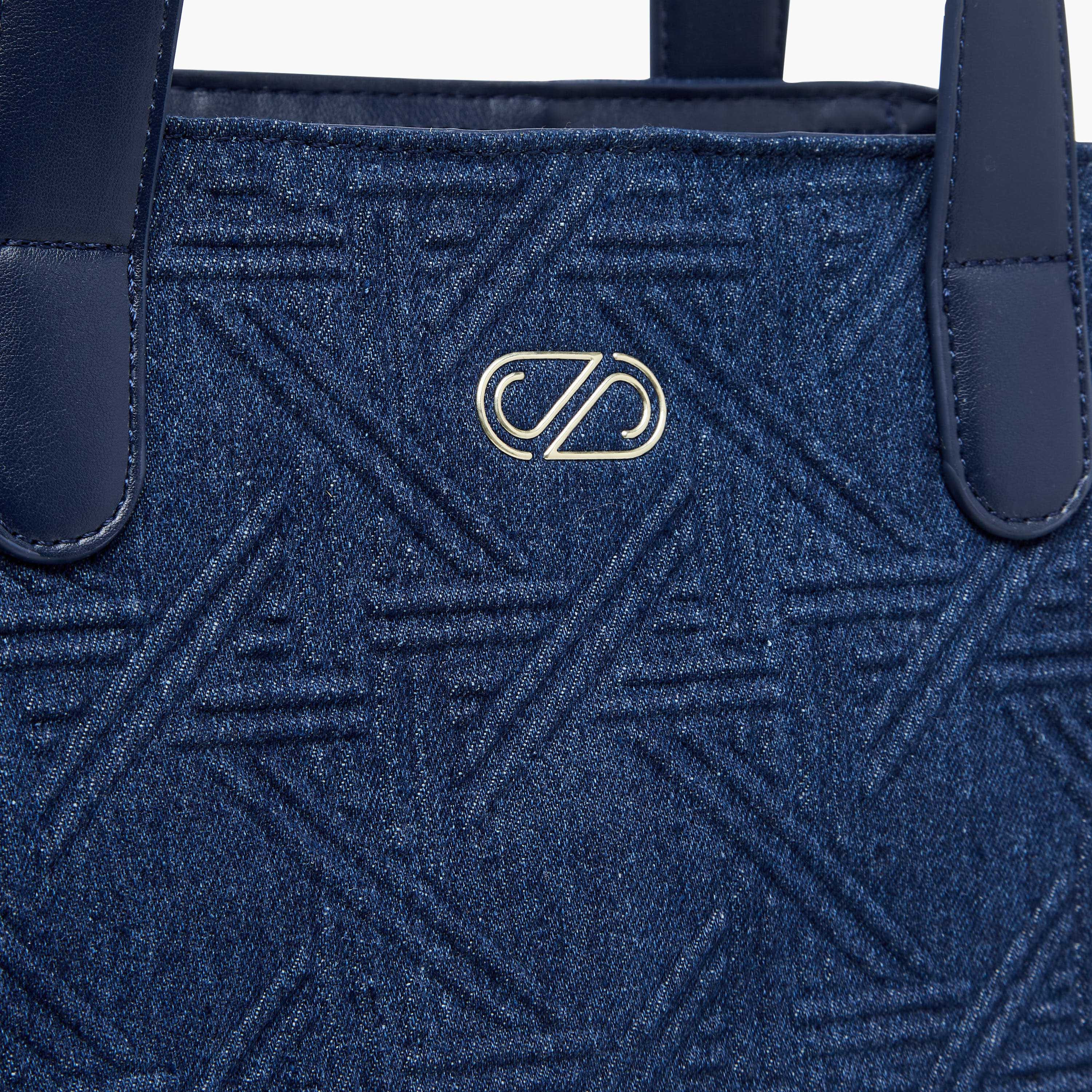 Sasha Textured Denim Shoulder Bag with Double Handles-women-bagsandwallets-handbags-image-6
