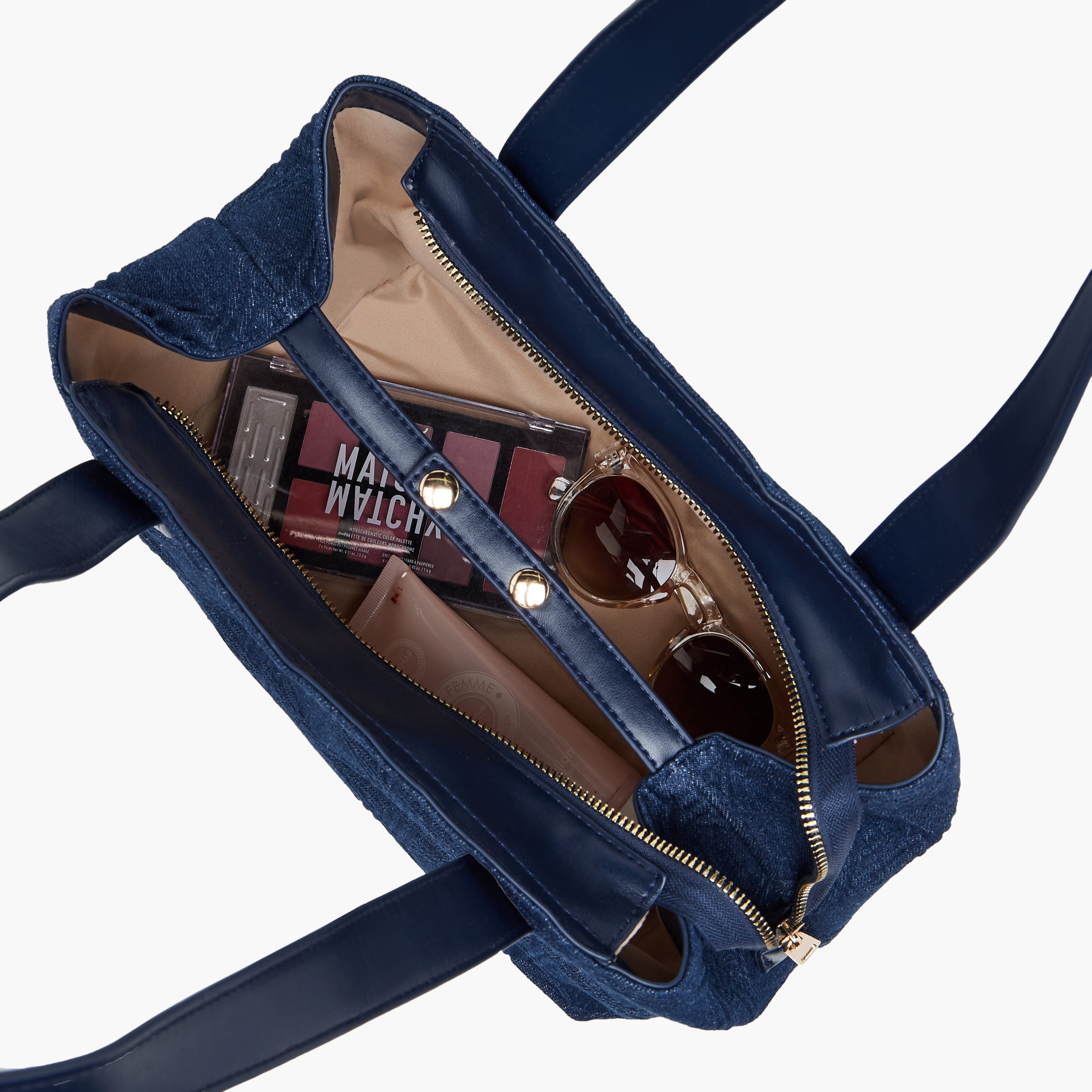 Sasha Textured Denim Shoulder Bag with Double Handles-women-bagsandwallets-handbags-image-9