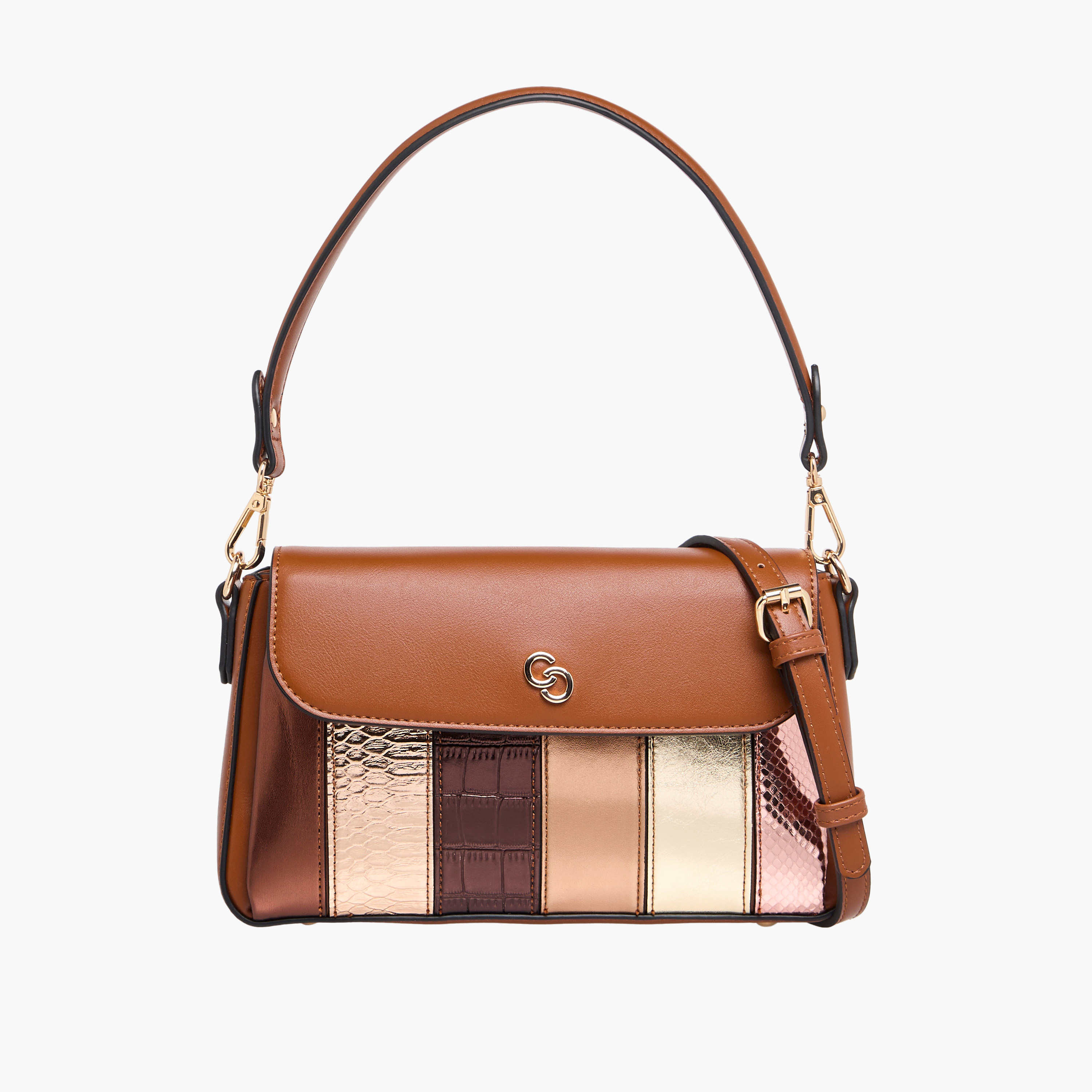 Celetse Panelled Crossbody Bag with Detachable Strap and Flap Closure-women-bagsandwallets-handbags-image-1