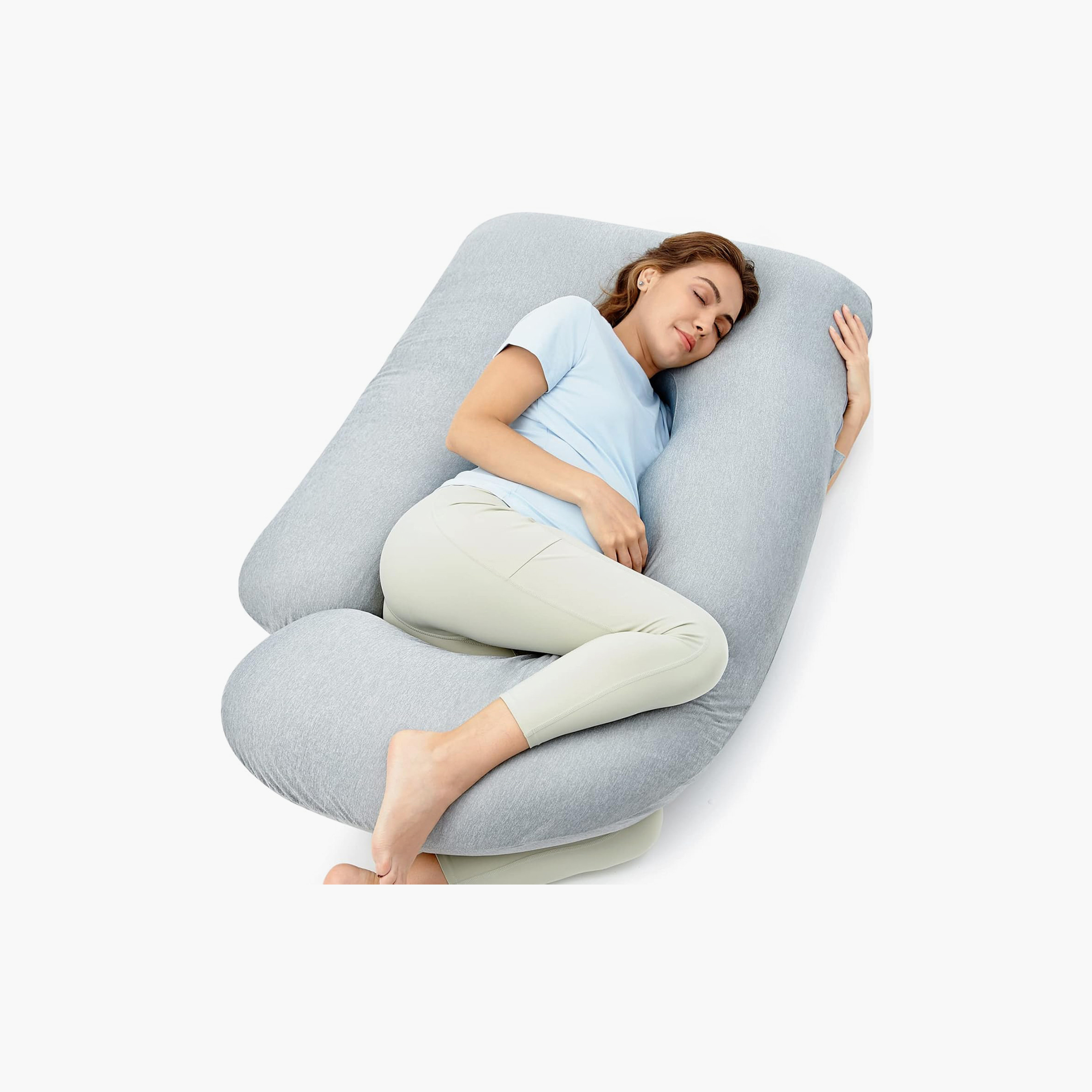 Momcozy U-Shaped Cooling Fabric Pregnancy Pillow - Grey-baby-maternalcare-pregnancypillows-image-1