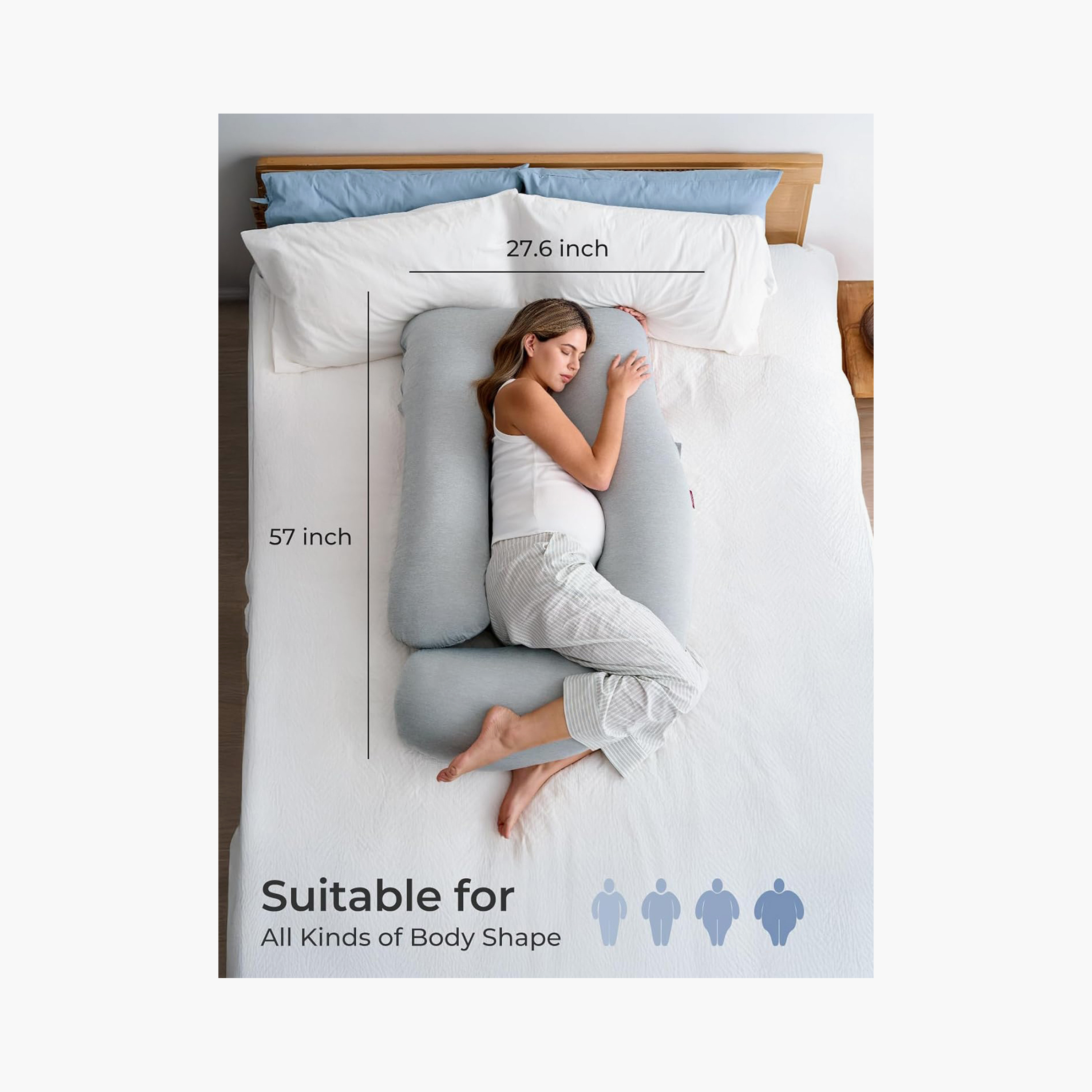 Momcozy U-Shaped Cooling Fabric Pregnancy Pillow - Grey-baby-maternalcare-pregnancypillows-image-2