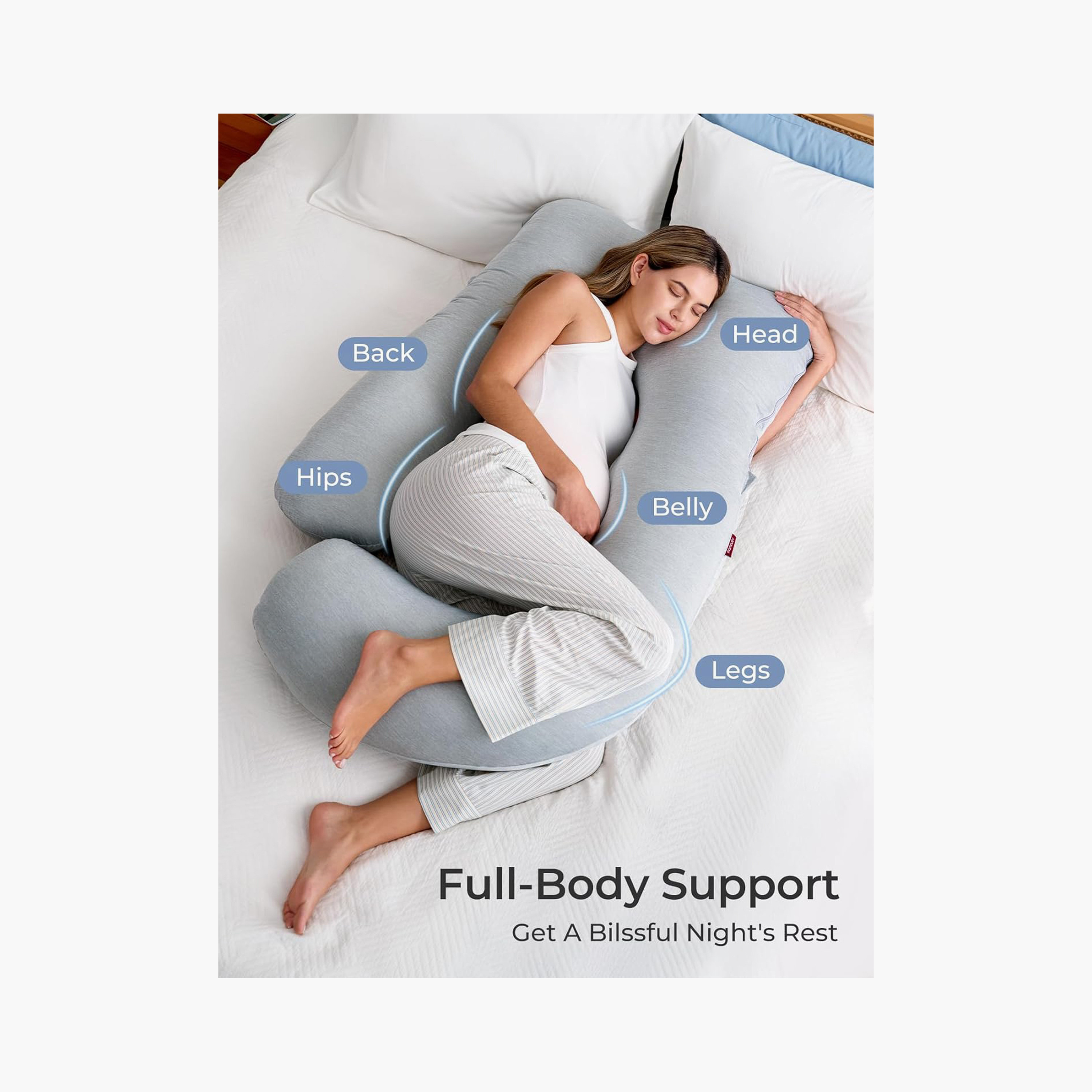 Momcozy U-Shaped Cooling Fabric Pregnancy Pillow - Grey-baby-maternalcare-pregnancypillows-image-3