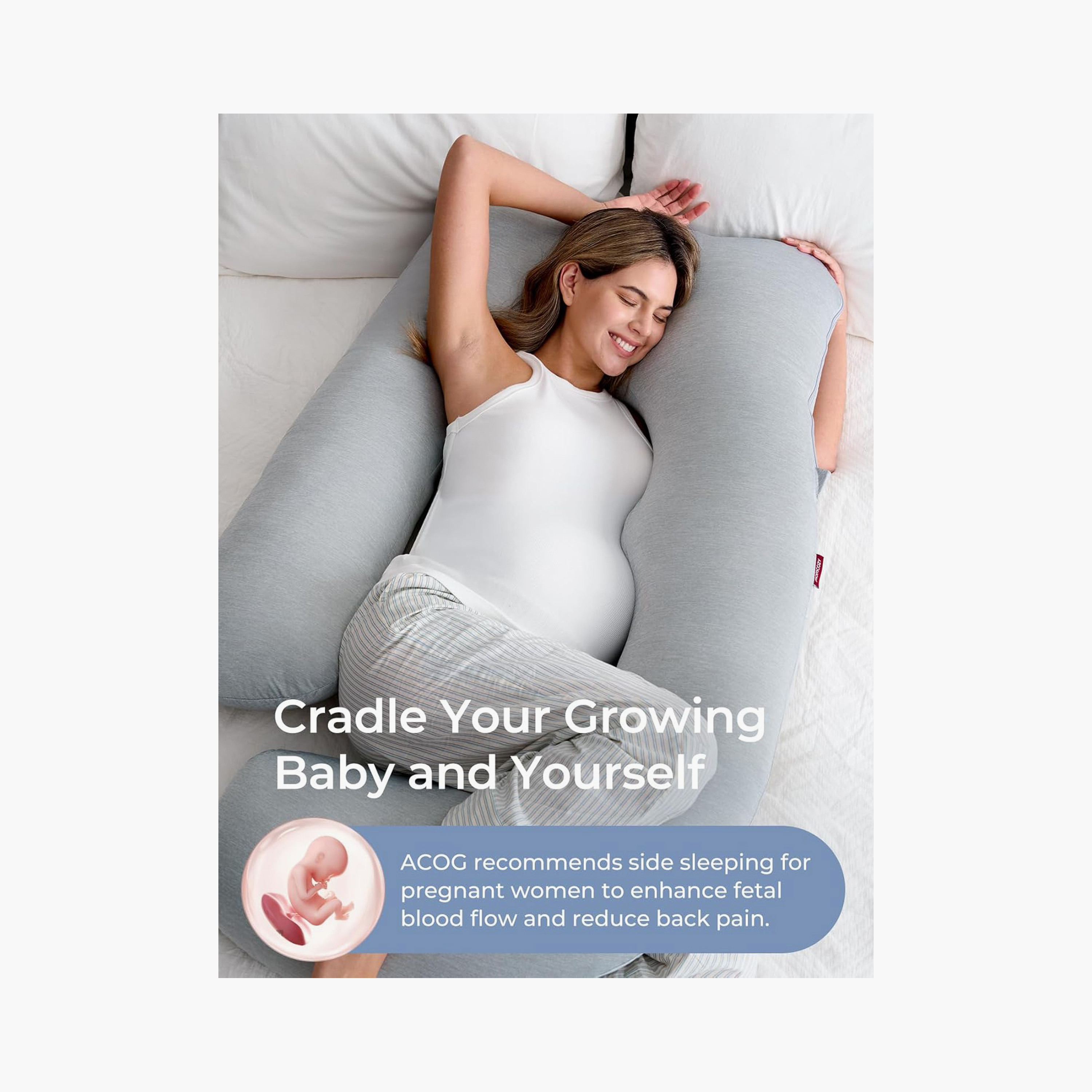 Momcozy U-Shaped Cooling Fabric Pregnancy Pillow - Grey-baby-maternalcare-pregnancypillows-image-5