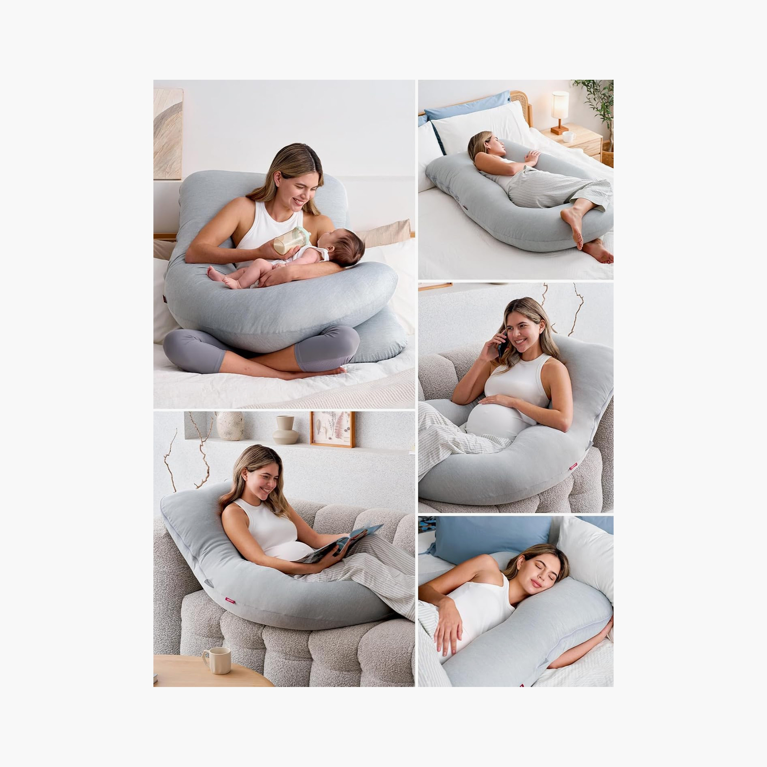 Momcozy U-Shaped Cooling Fabric Pregnancy Pillow - Grey-baby-maternalcare-pregnancypillows-image-7