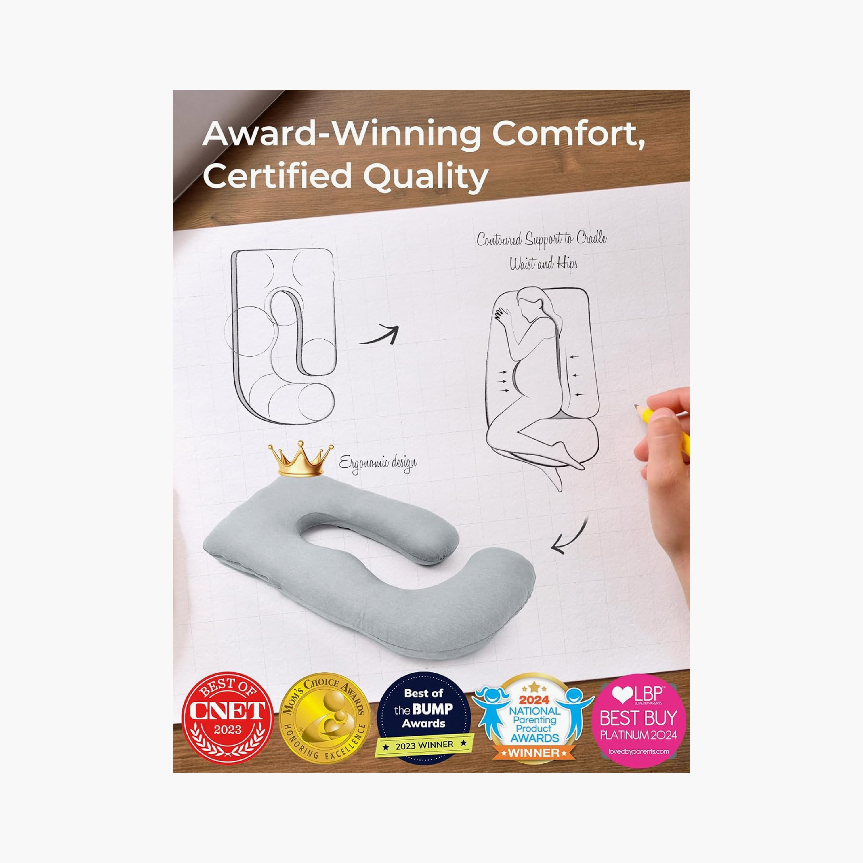 Momcozy U-Shaped Cooling Fabric Pregnancy Pillow - Grey-baby-maternalcare-pregnancypillows-image-8