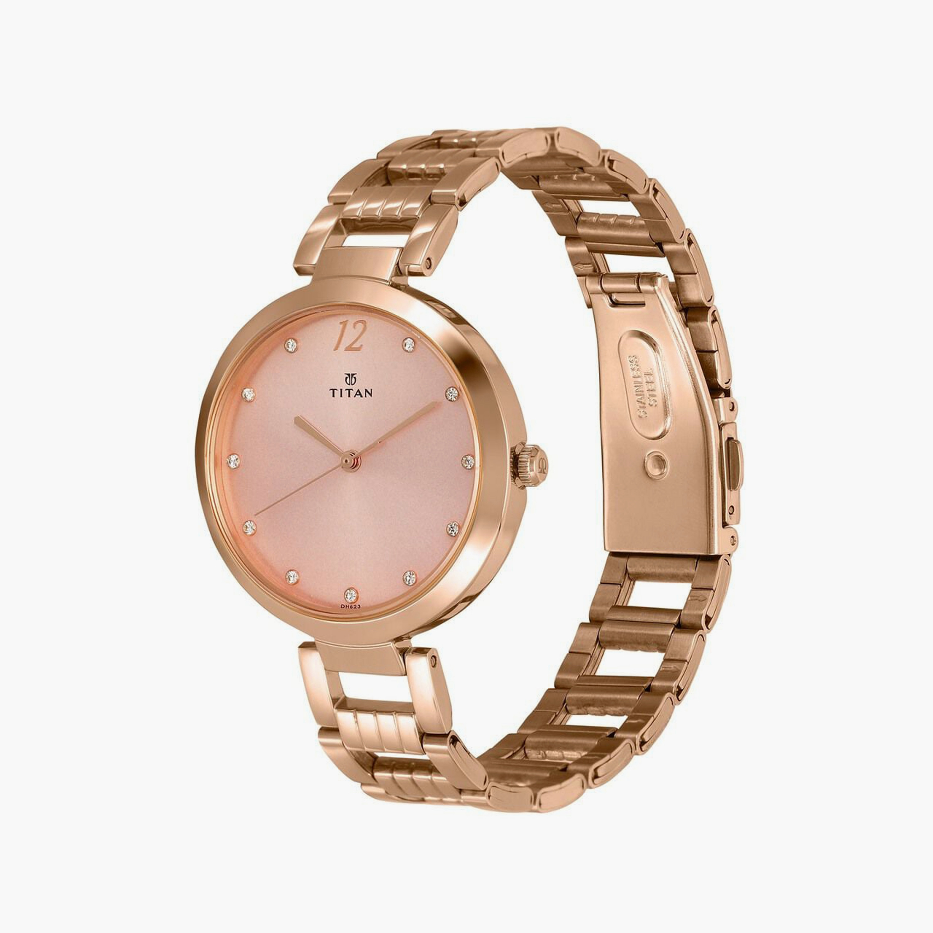 ساعة يد نسائية تيتان بقطر 35 مم أنالوج ذهبية وردية ستانلس ستيل | 2480WM03-women-watchesandjewellery-watches-image-2