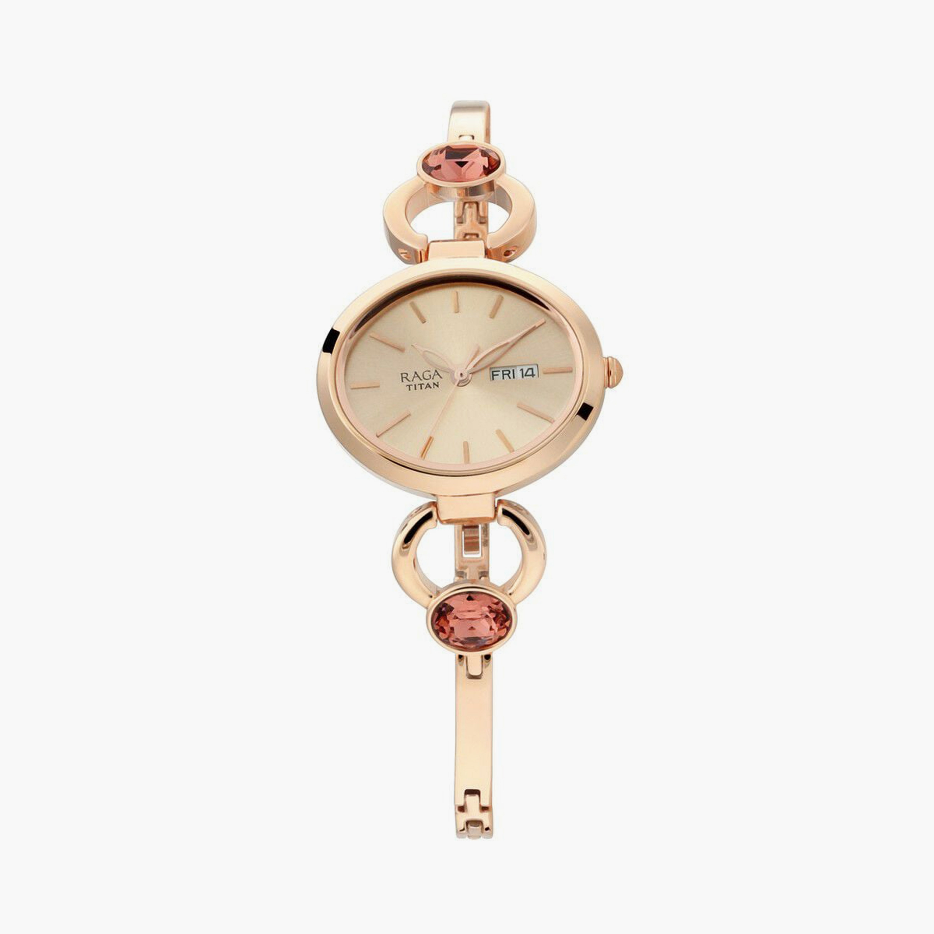 ساعة يد نسائية تيتان بقطر 30 مم أنالوج ذهبية وردية ستانلس ستيل | 2621WM01-women-watchesandjewellery-watches-image-1