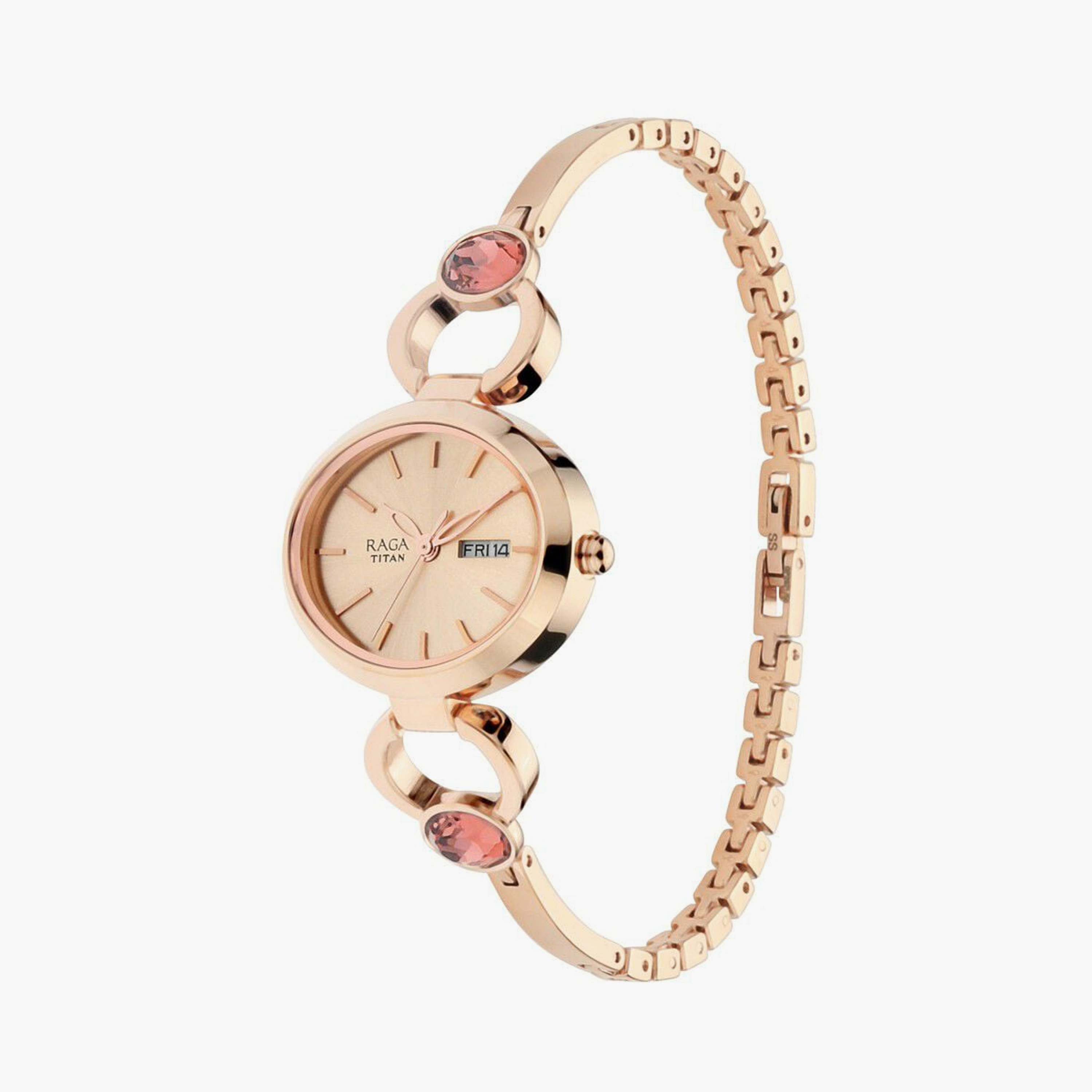 ساعة يد نسائية تيتان بقطر 30 مم أنالوج ذهبية وردية ستانلس ستيل | 2621WM01-women-watchesandjewellery-watches-image-2