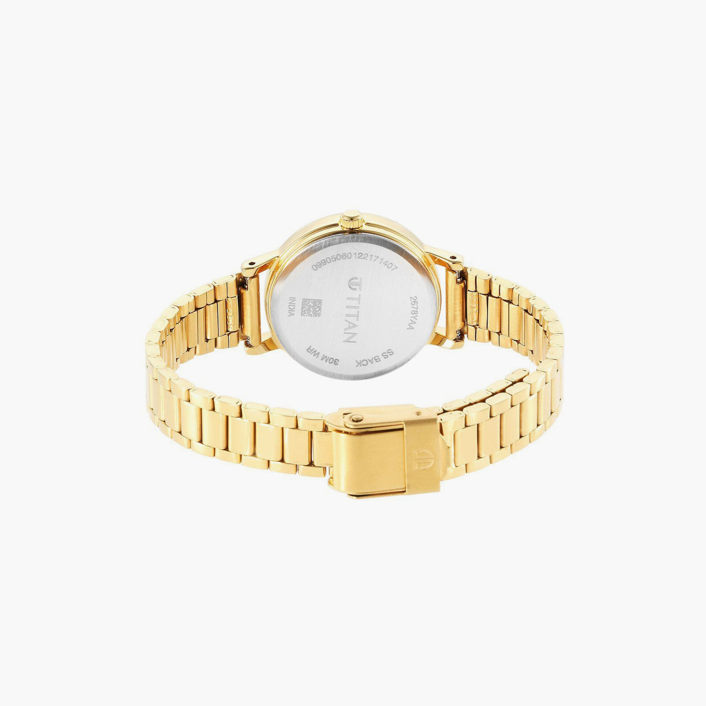 ساعة يد نسائية تيتان بقطر 28 مم أنالوج ذهبية ستانلس ستيل | 2678YM01-women-watchesandjewellery-watches-image-3