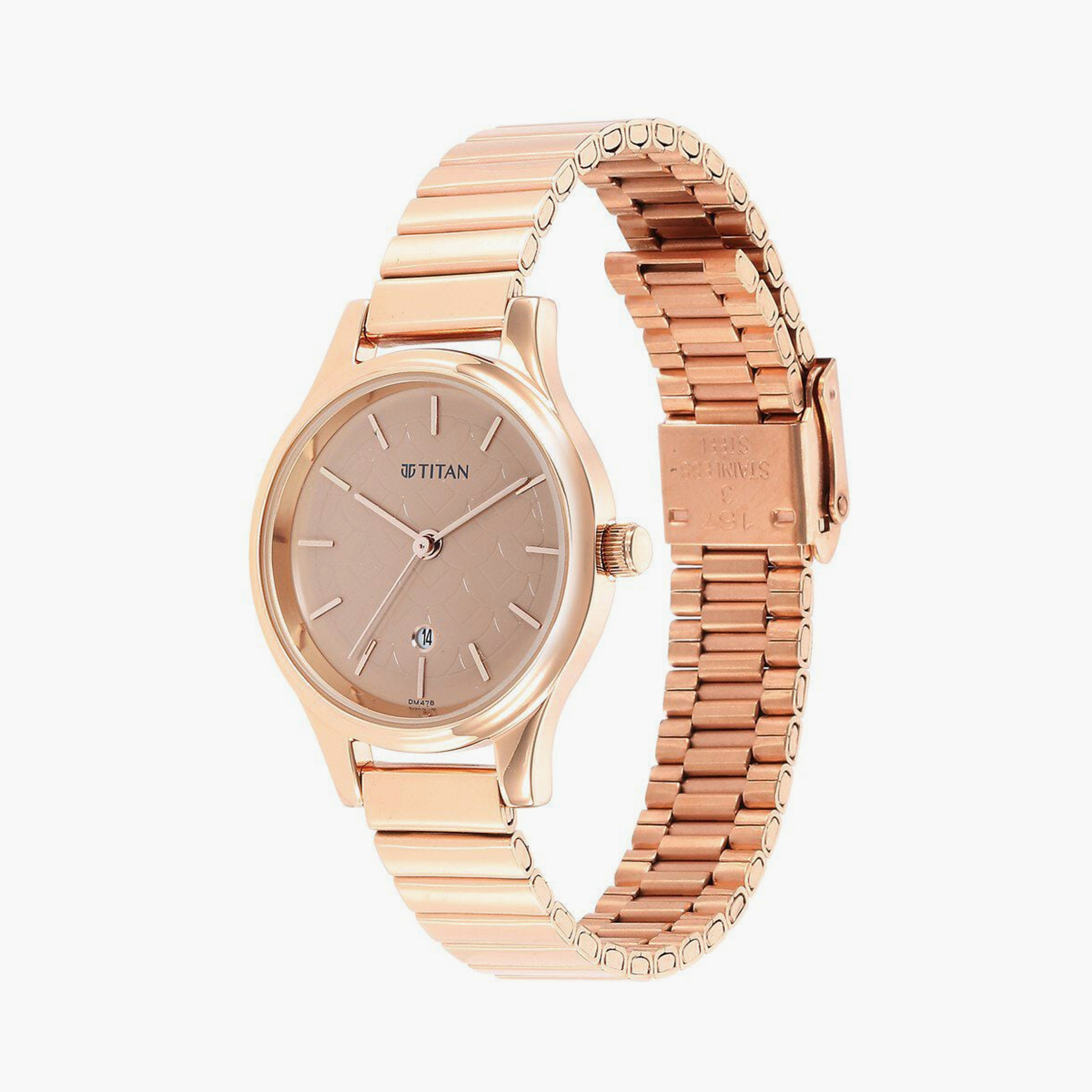 ساعة يد نسائية تيتان بقطر 30 مم أنالوج ذهبية وردية ستانلس ستيل | 2679WM01-women-watchesandjewellery-watches-image-2
