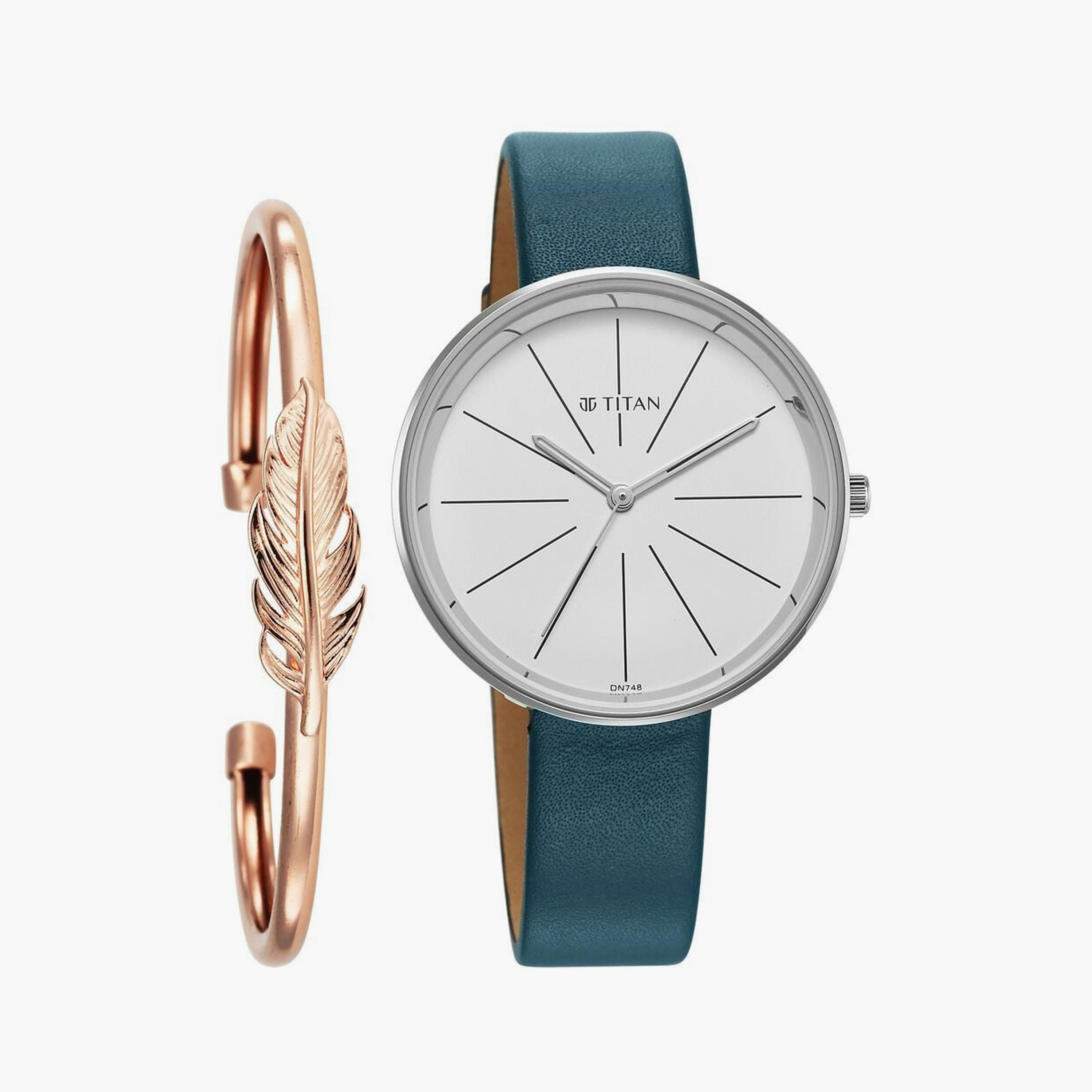 ساعة يد نسائية تيتان بقطر 36 مم أنالوج تركوازية حزام جلد مع سوار | 2718SL01-women-watchesandjewellery-watches-image-1