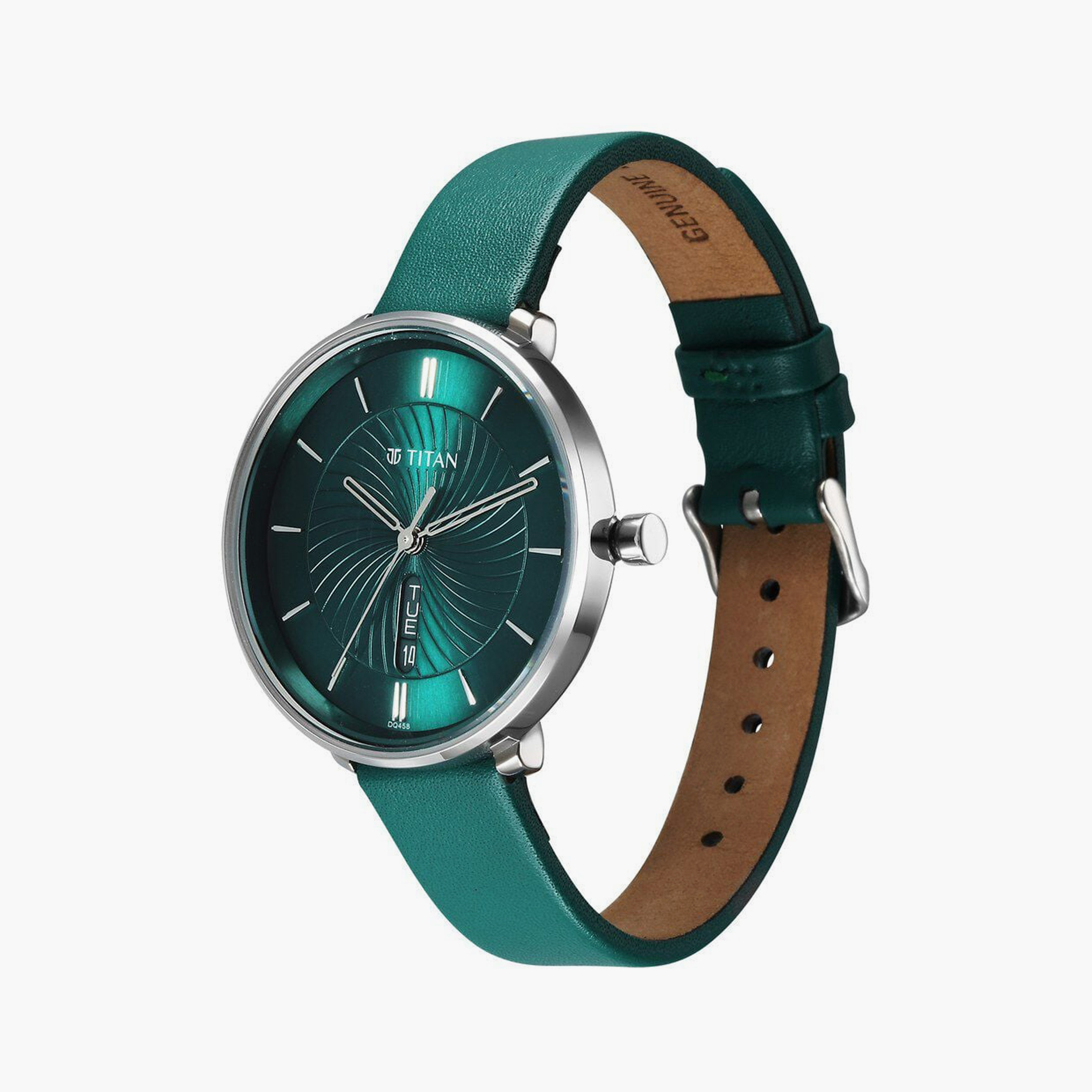 ساعة يد نسائية تيتان بقطر 36 مم أنالوج خضراء حزام جلد | 2763SL02-women-watchesandjewellery-watches-image-2