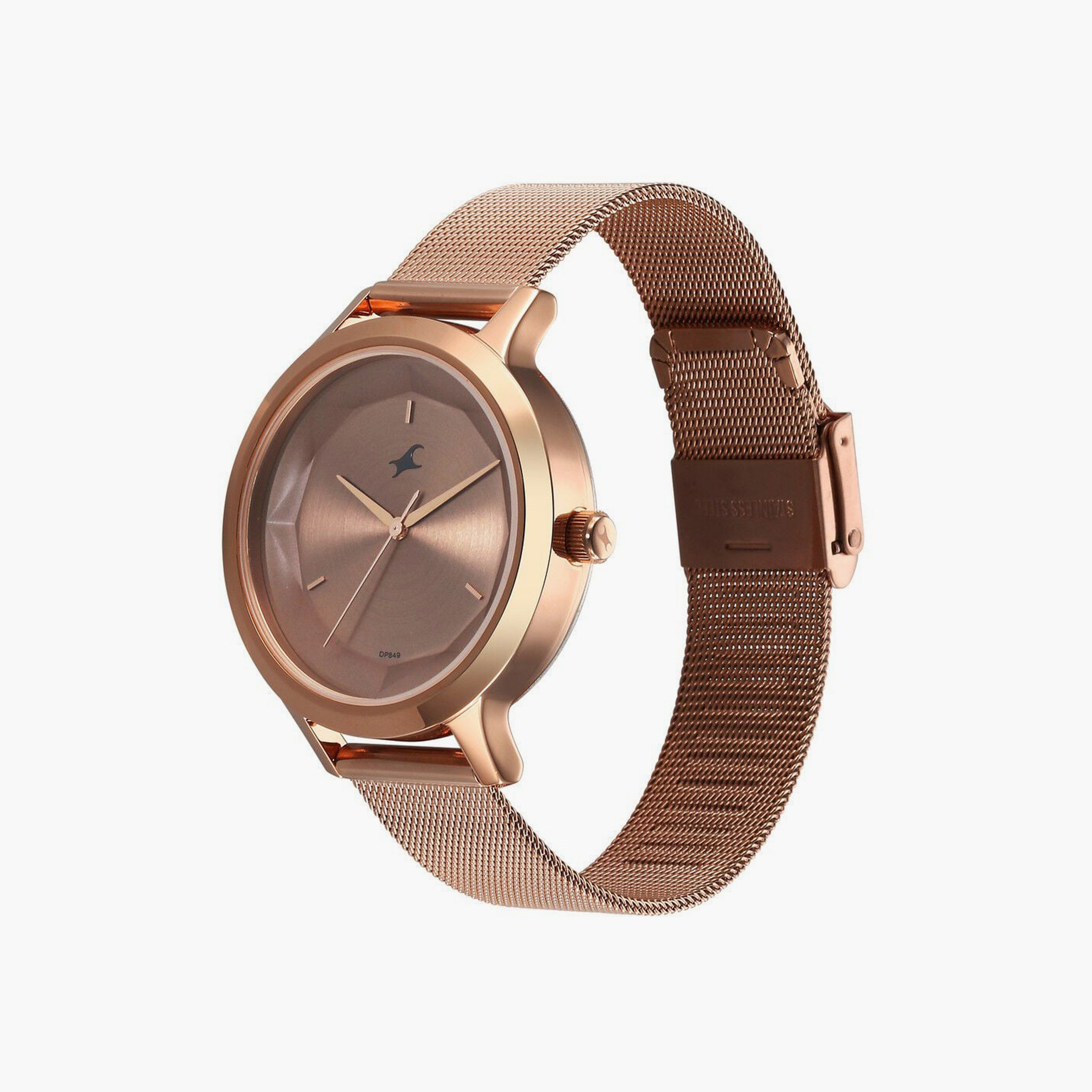 ساعة يد نسائية فاستراك بقطر 37 مم أنالوج ذهبية وردية ستانلس ستيل | 6210WM04-women-watchesandjewellery-watches-image-2