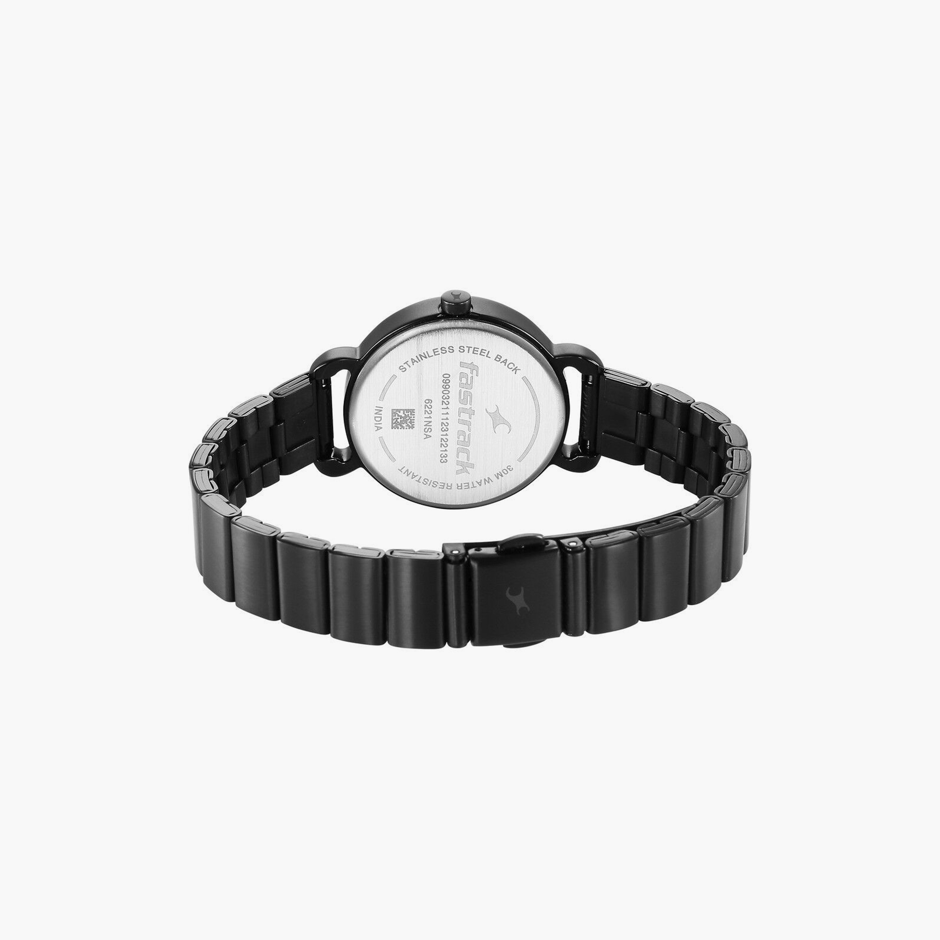 ساعة يد نسائية فاستراك بقطر 30 مم أنالوج سوداء ستانلس ستيل مع سوار | 6221NM03-women-watchesandjewellery-watches-image-3