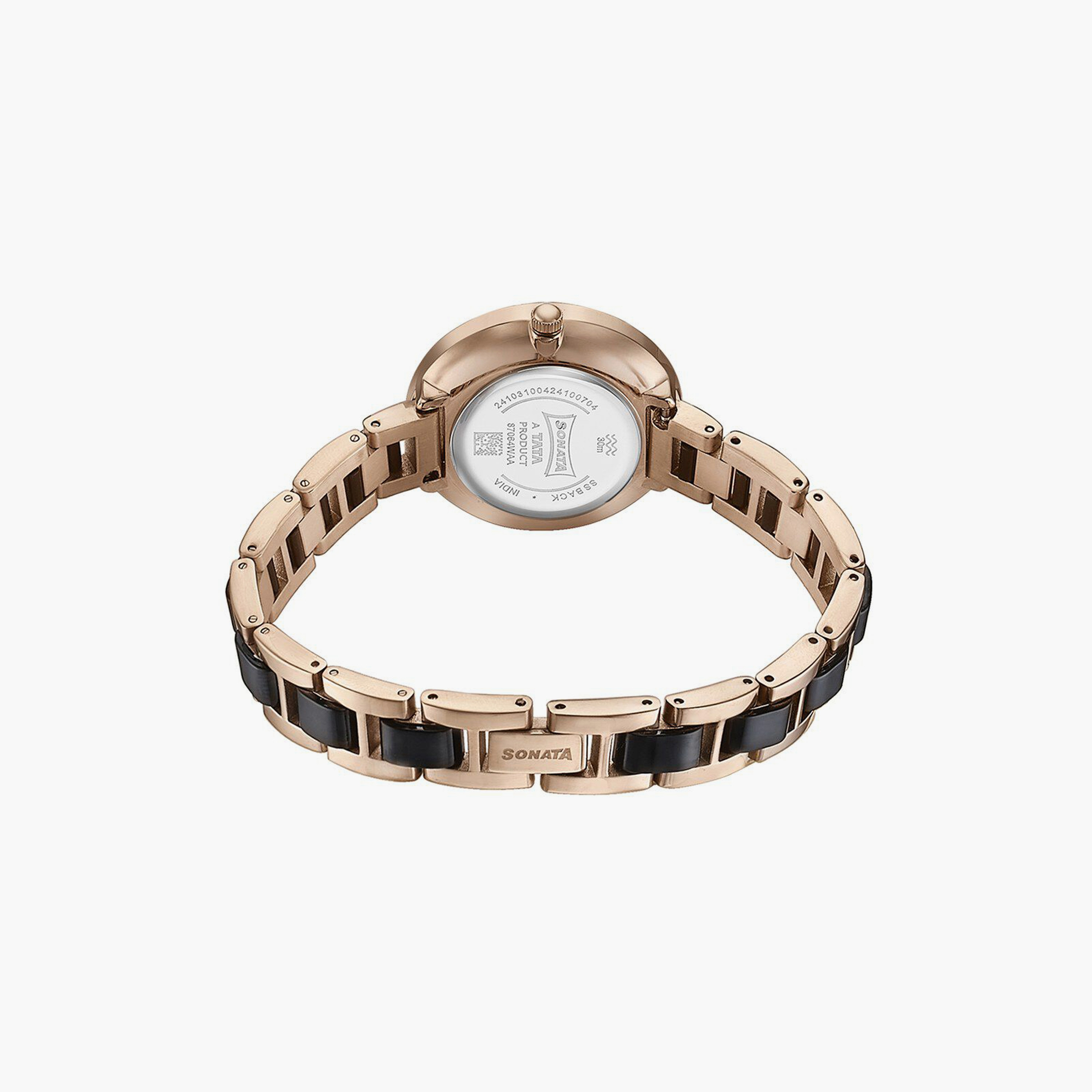 ساعة يد نسائية سوناتا بقطر 30 مم أنالوج سوداء وذهبية وردية ستانلس ستيل | 87064KD01-women-watchesandjewellery-watches-image-3