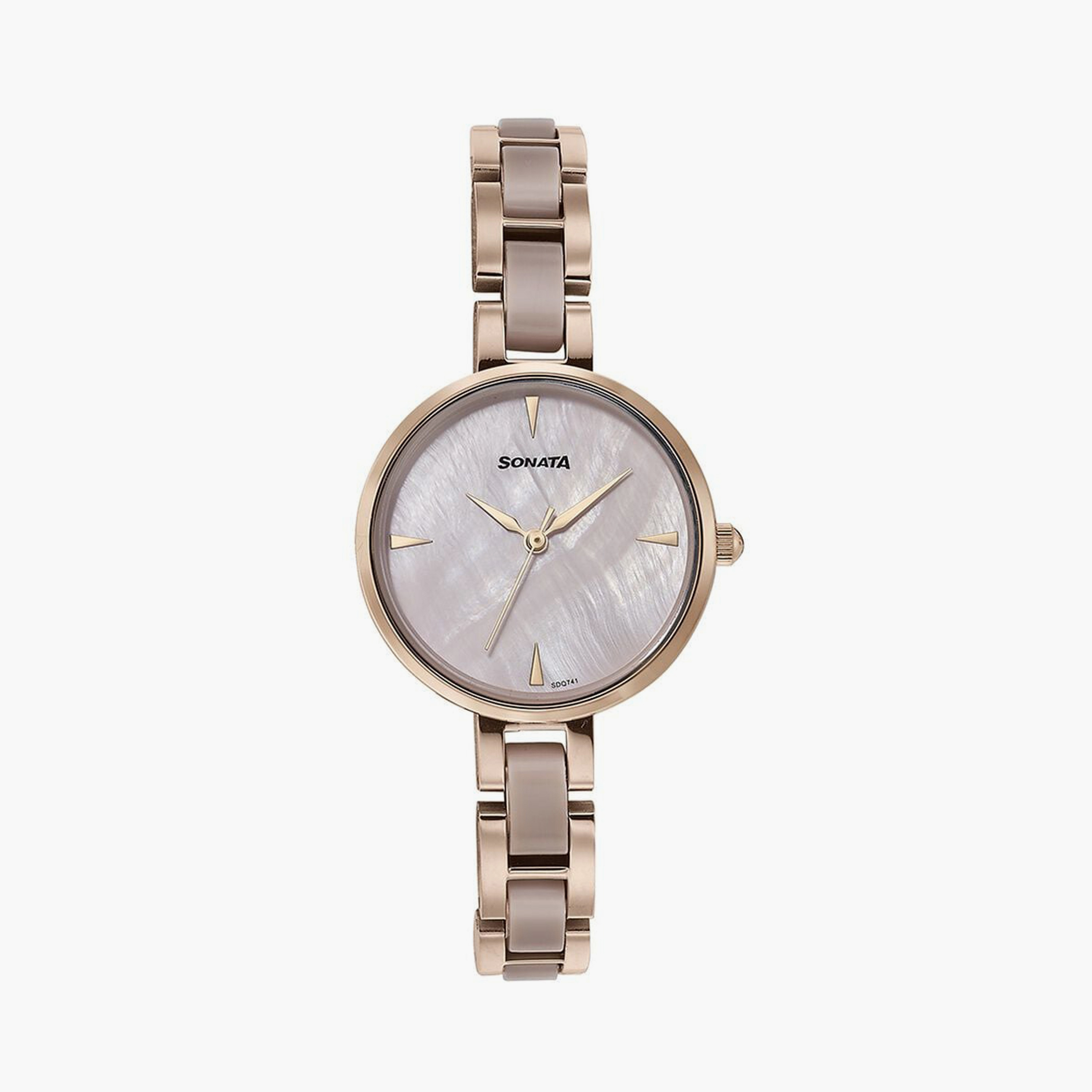ساعة يد نسائية سوناتا بقطر 30 مم أنالوج سوداء وذهبية وردية ستانلس ستيل | 87064KD01-women-watchesandjewellery-watches-image-1