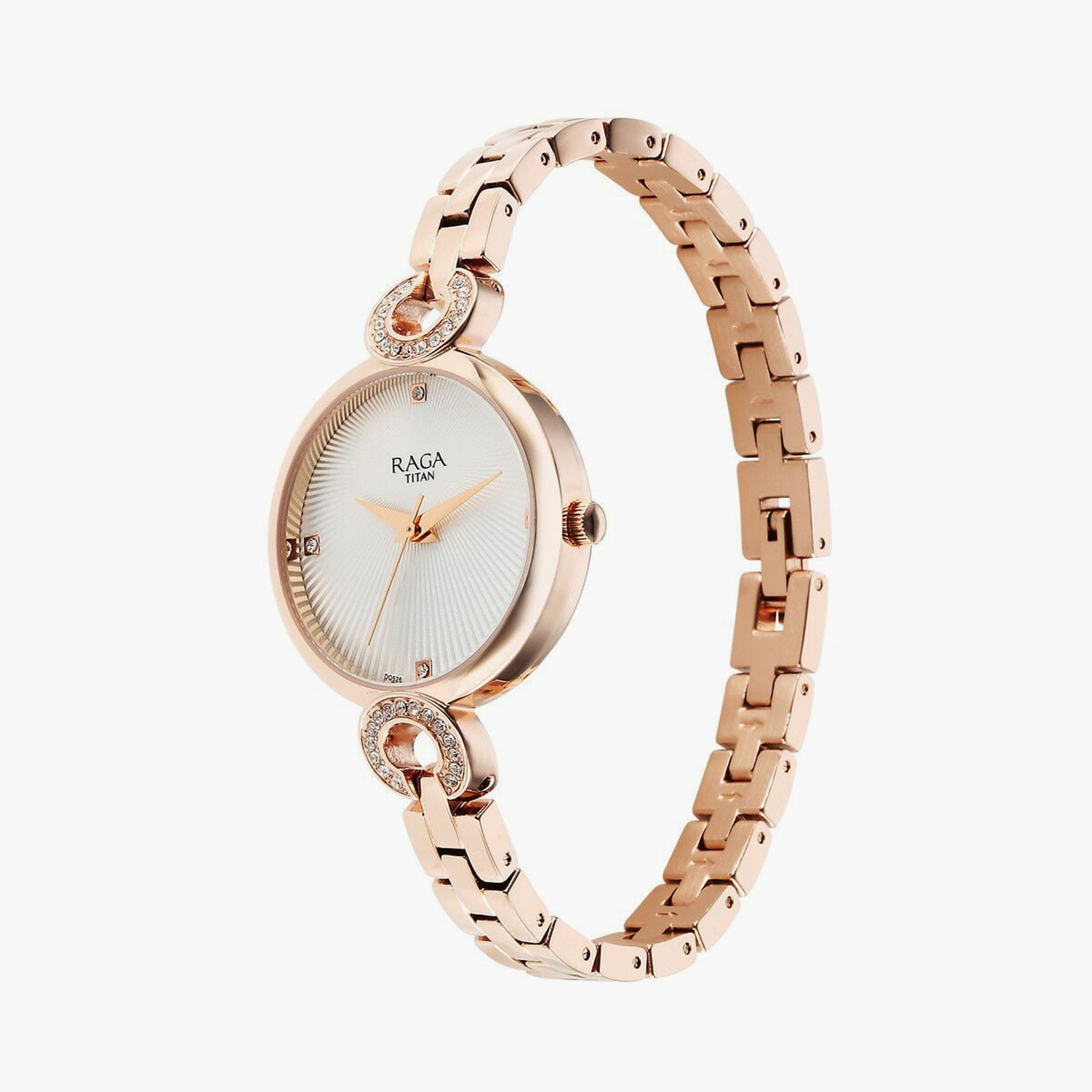 ساعة يد نسائية تيتان بقطر 30 مم أنالوج ذهبية وردية ستانلس ستيل | 95278WM01-women-watchesandjewellery-watches-image-2