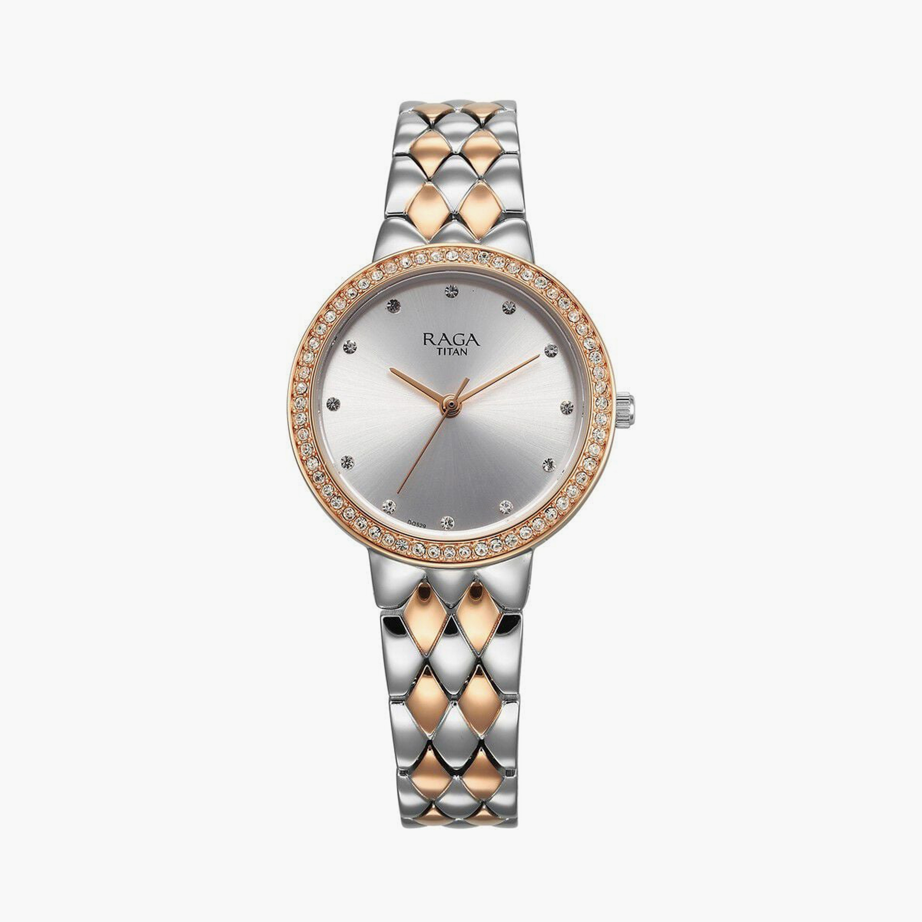 ساعة يد نسائية تيتان بقطر 32 مم أنالوج فضية وذهبية وردية ستانلس ستيل | 95282KM01-women-watchesandjewellery-watches-image-1
