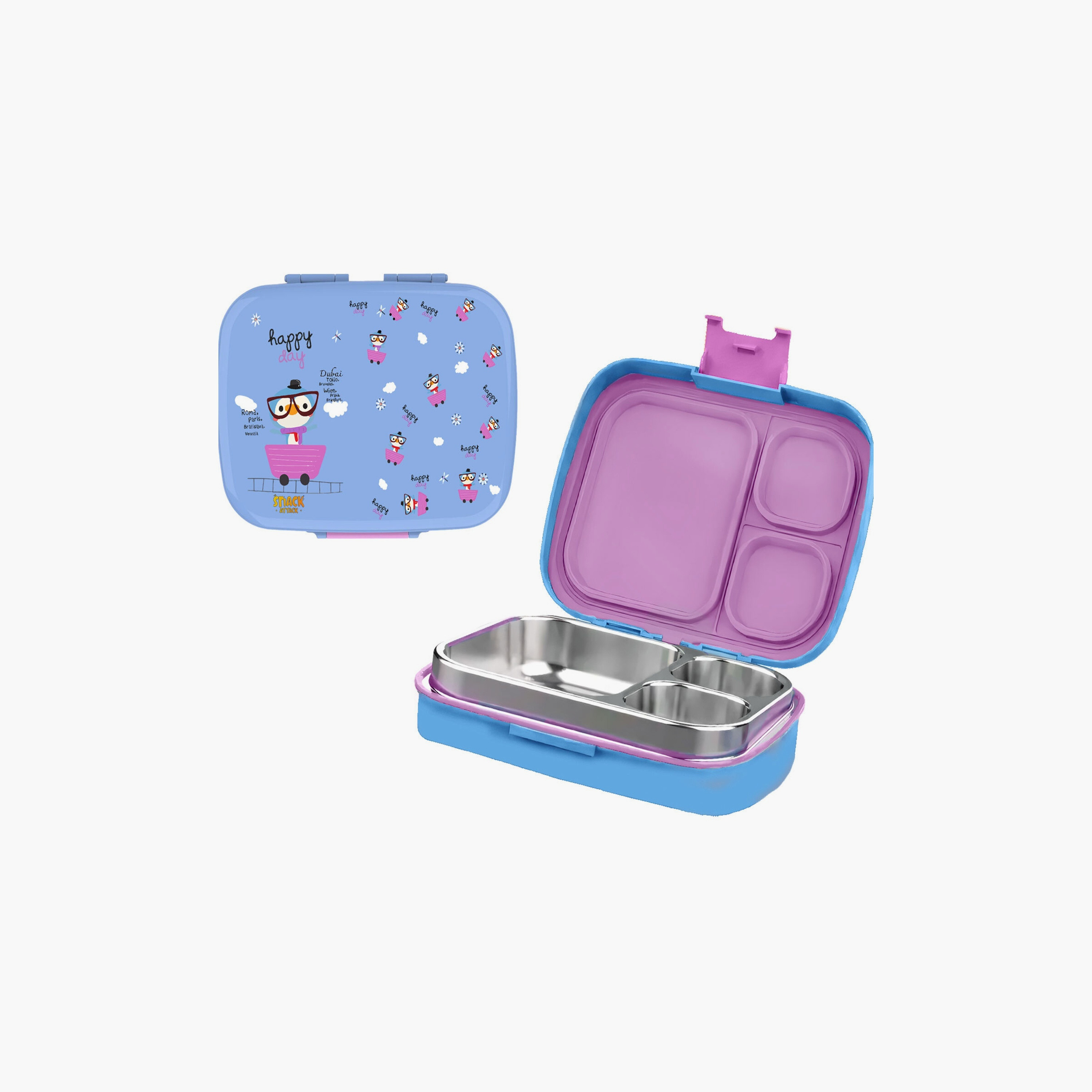صندوق غداء مطبوع خالٍ من مادة BPA من سناك أتاك - بطريق - أزرق-school-lunchessentials-lunchboxes-image-1