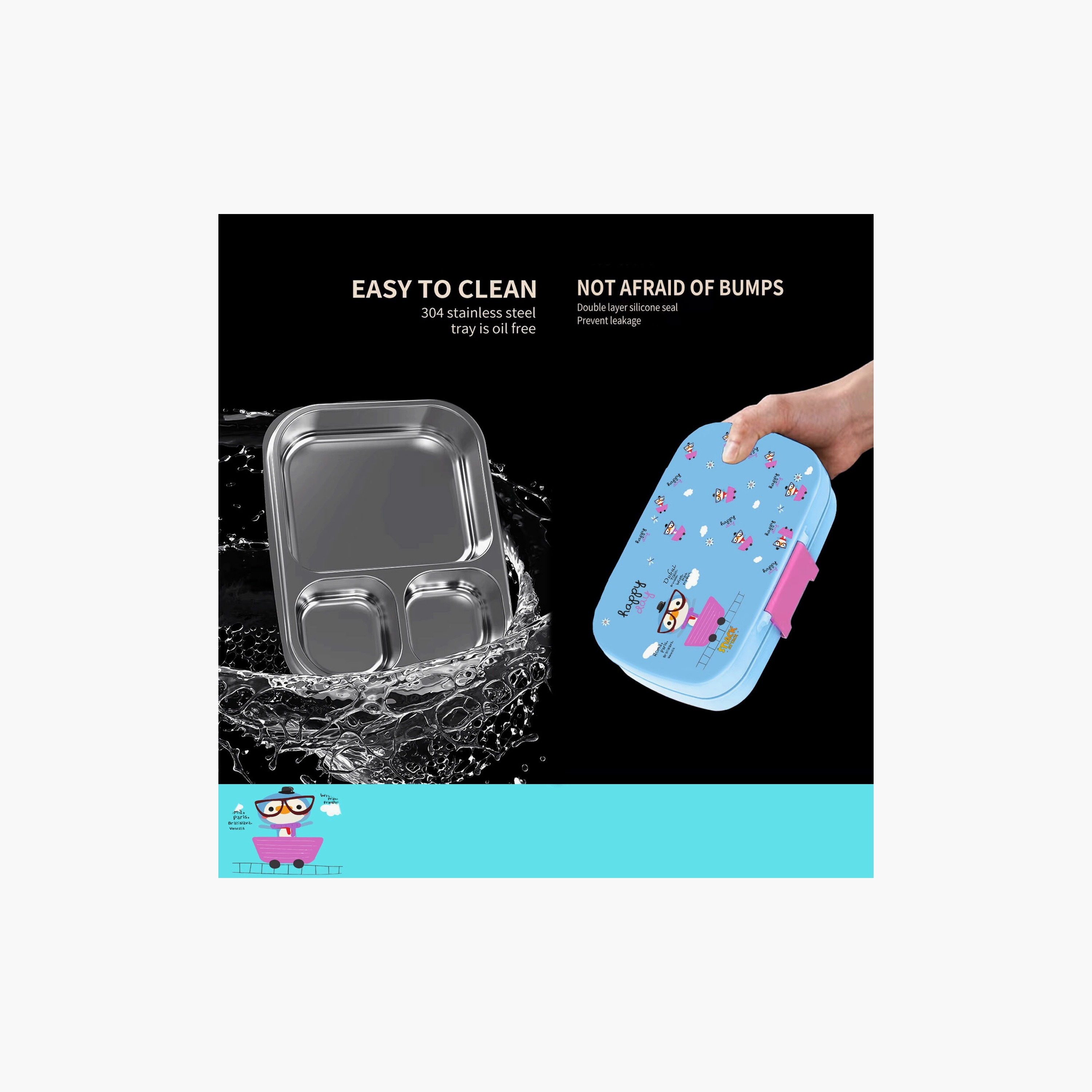 صندوق غداء مطبوع خالٍ من مادة BPA من سناك أتاك - بطريق - أزرق-school-lunchessentials-lunchboxes-image-3