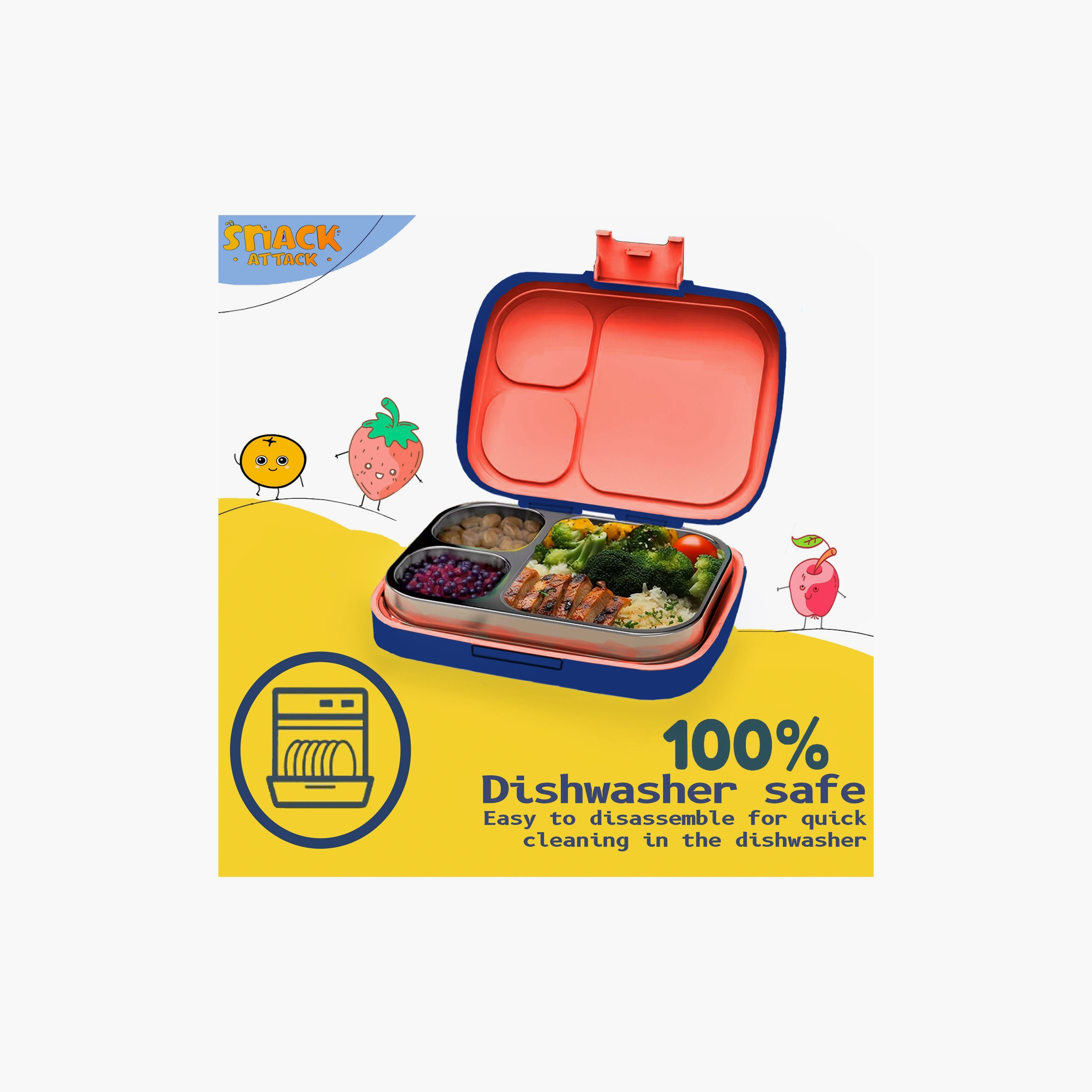 صندوق غداء مطبوع خالٍ من مادة BPA من سناك أتاك - ديناصور - أزرق-school-lunchessentials-lunchboxes-image-2