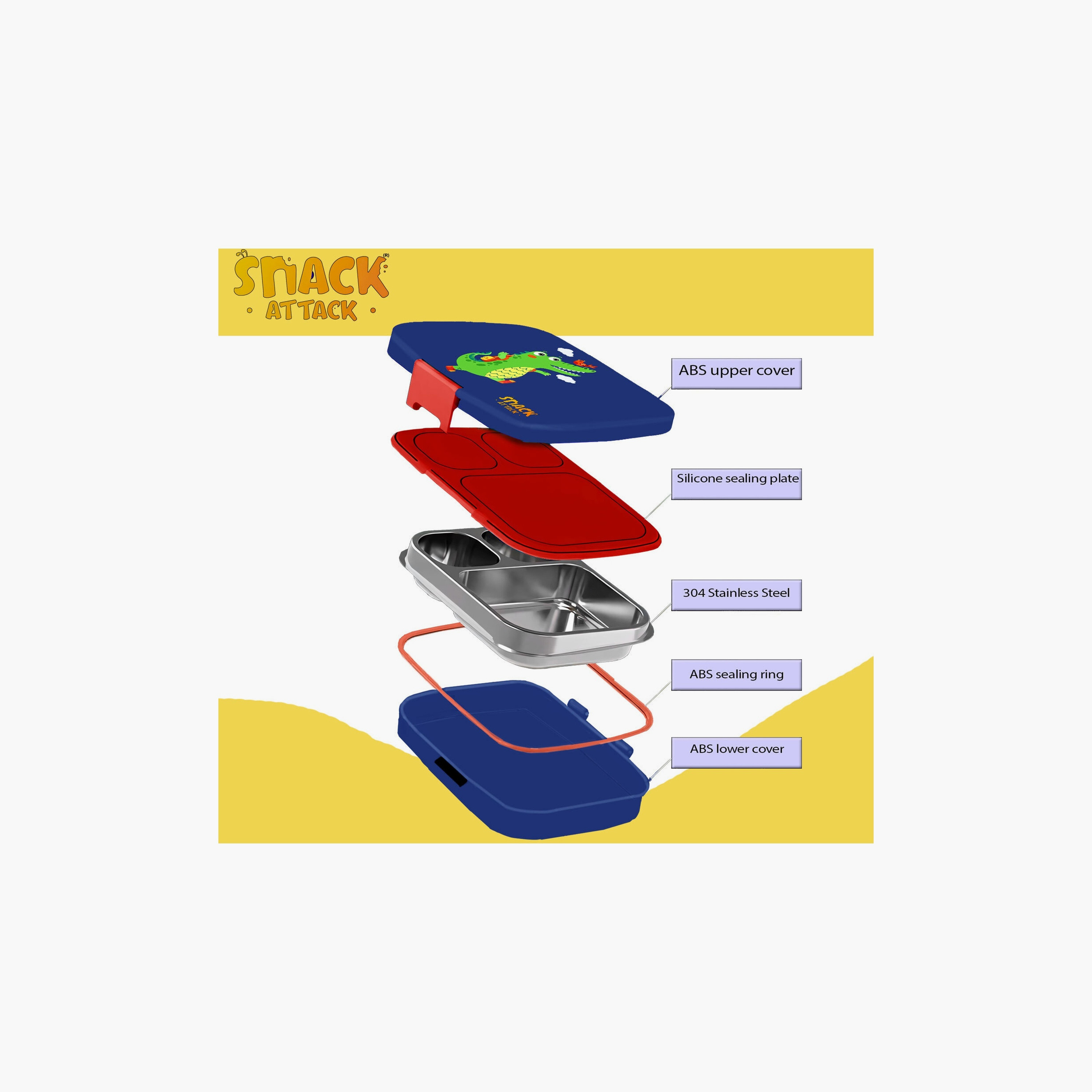 صندوق غداء مطبوع خالٍ من مادة BPA من سناك أتاك - ديناصور - أزرق-school-lunchessentials-lunchboxes-image-3