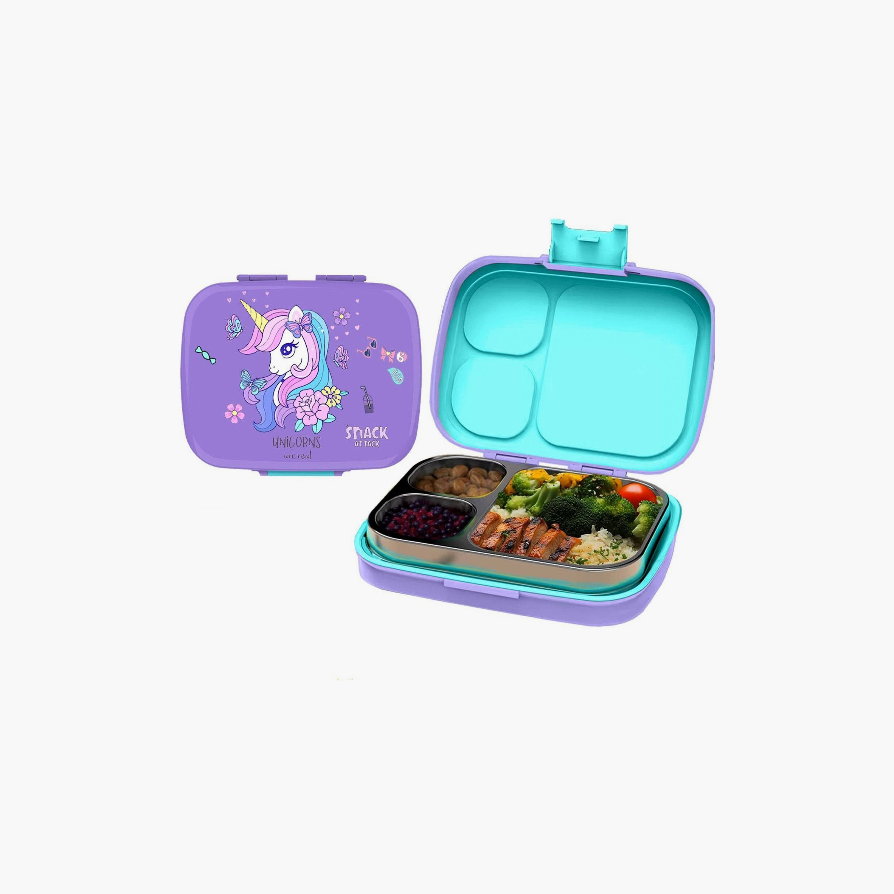 Snack Attack Printed BPA Free Lunch Box - Unicorn - Purple-school-lunchessentials-lunchboxes-image-1