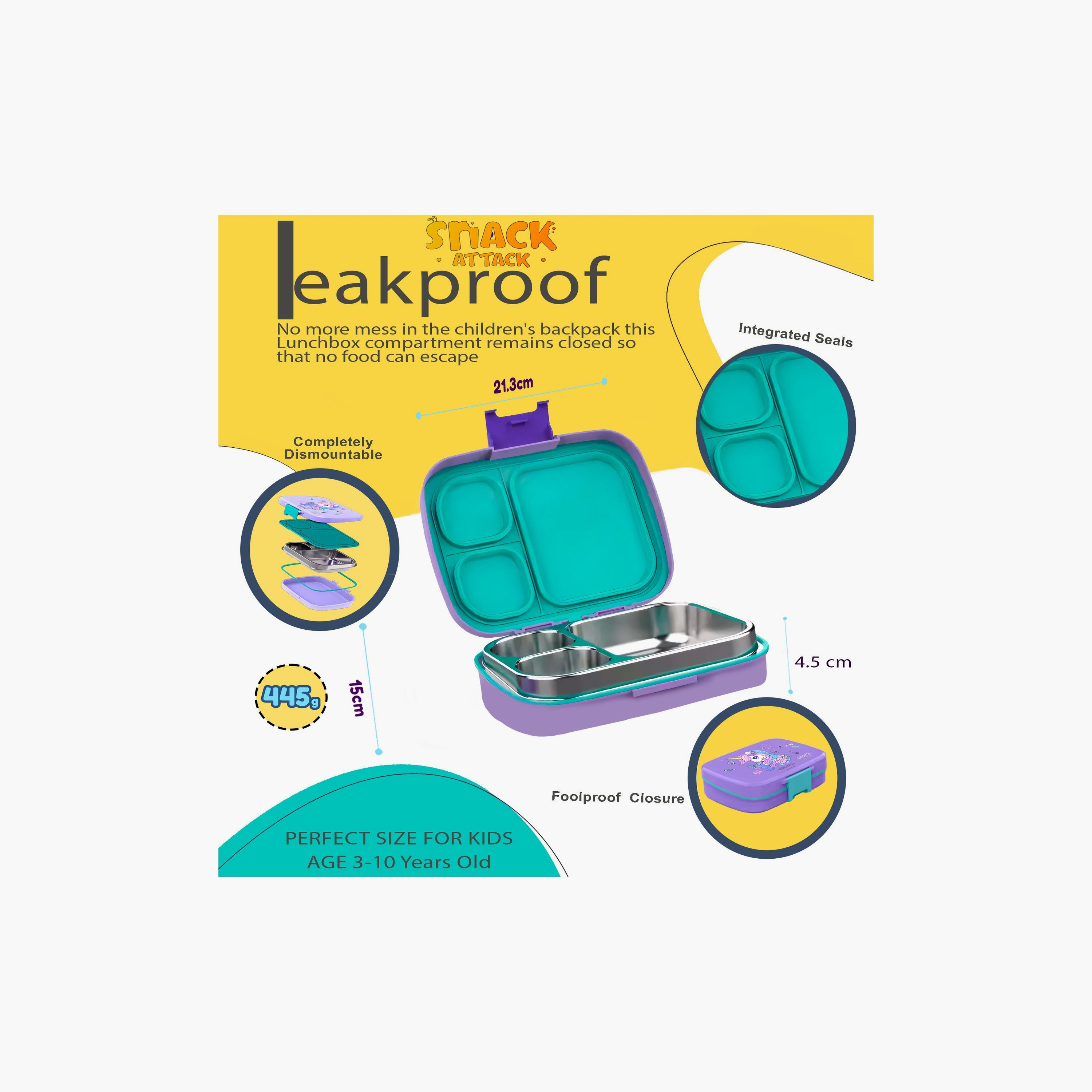 Snack Attack Printed BPA Free Lunch Box - Unicorn - Purple-school-lunchessentials-lunchboxes-image-3
