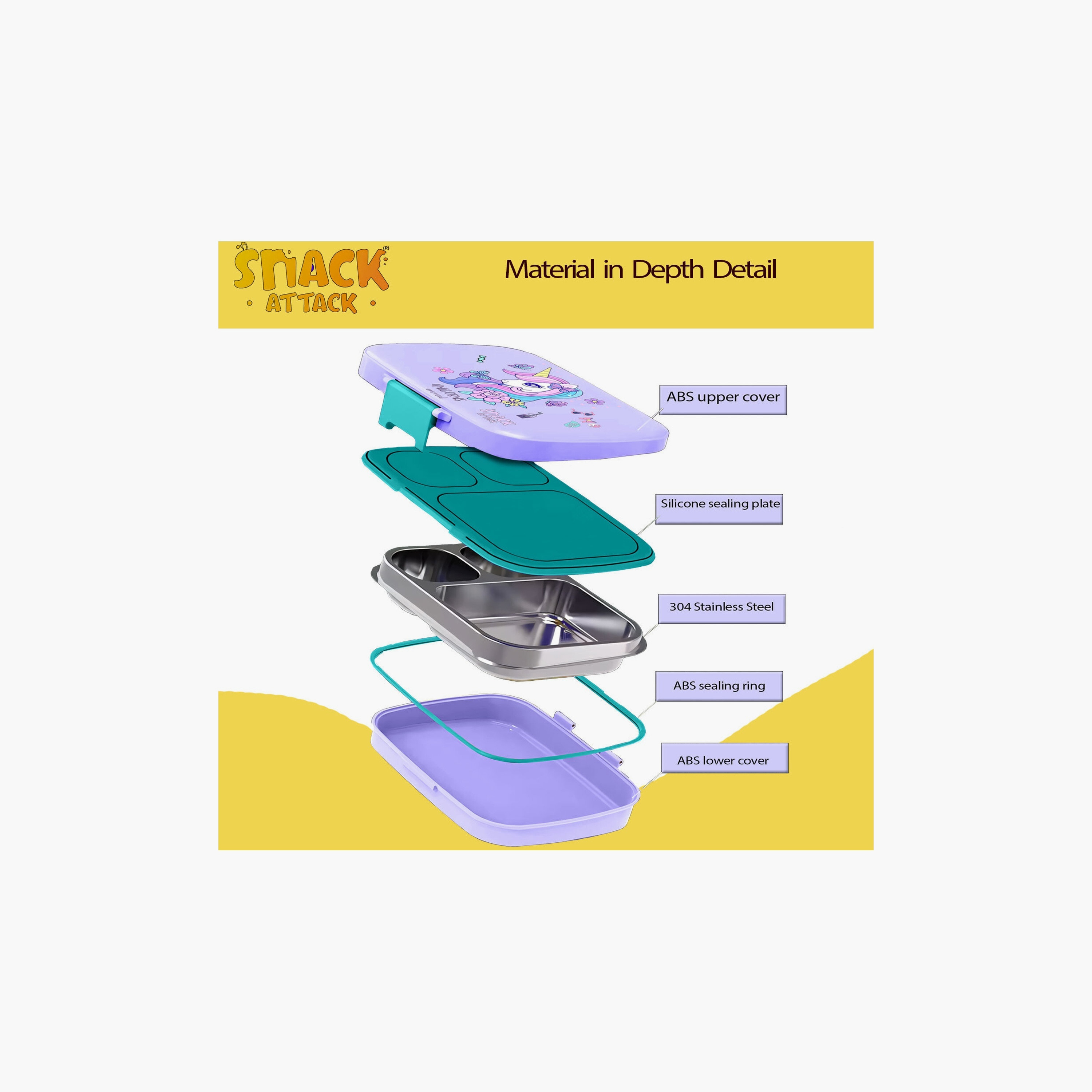 Snack Attack Printed BPA Free Lunch Box - Unicorn - Purple-school-lunchessentials-lunchboxes-image-4