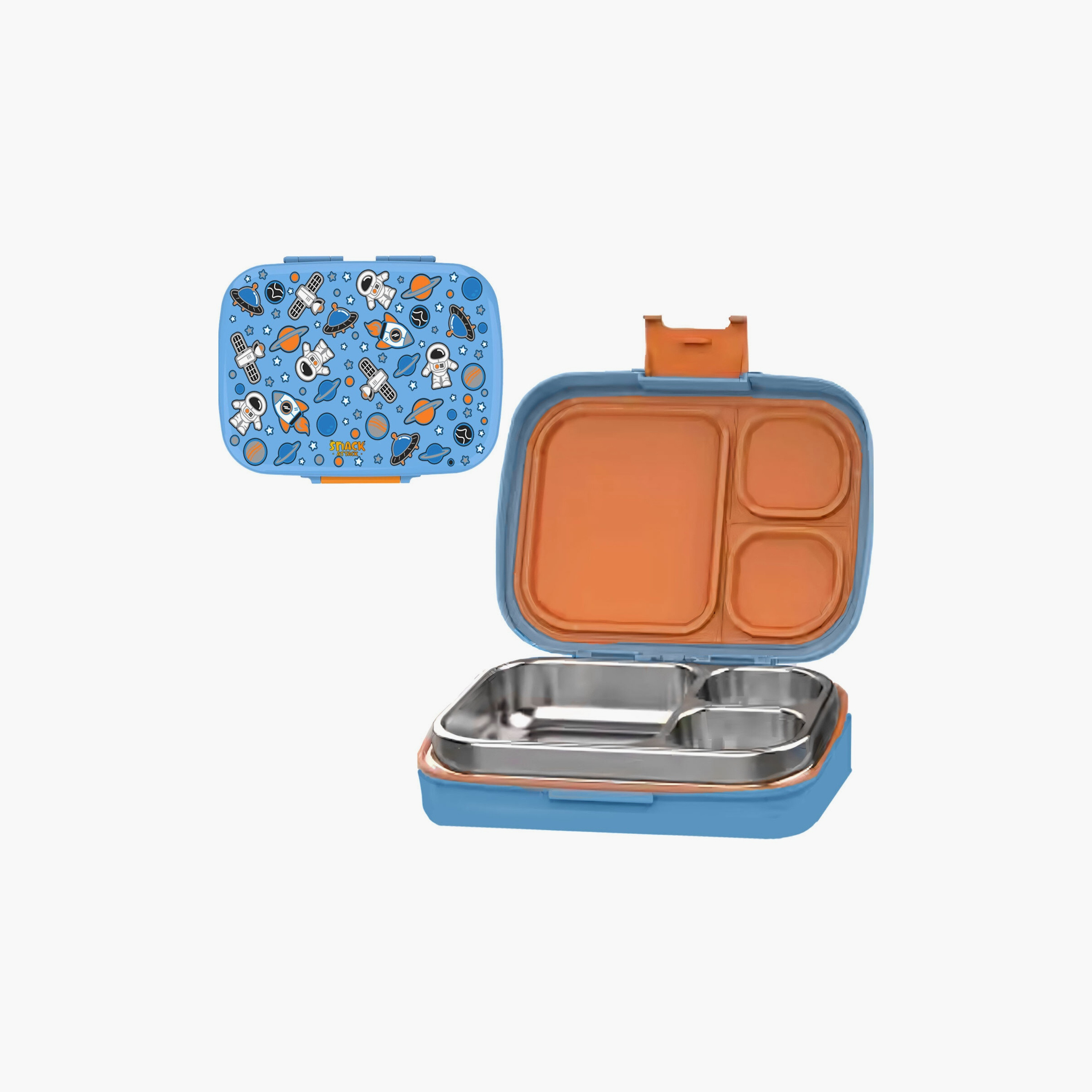 صندوق غداء مطبوع خالٍ من مادة BPA من سناك أتاك - كوكب الفضاء - أزرق-school-lunchessentials-lunchboxes-image-1