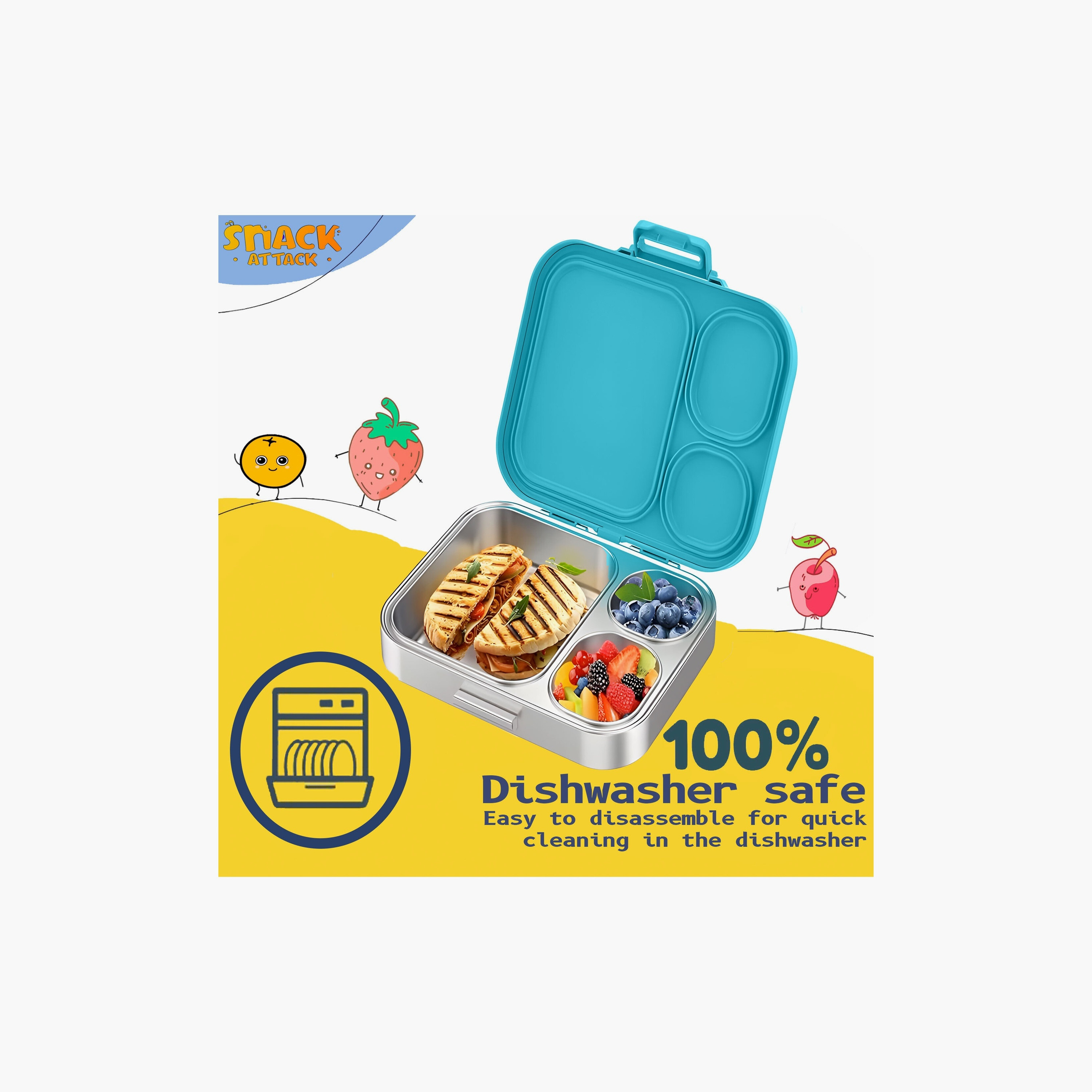صندوق غداء مطبوع خالٍ من مادة BPA من سناك أتاك مع وعاء صلصة - حورية البحر - أزرق-school-lunchessentials-lunchboxes-image-2