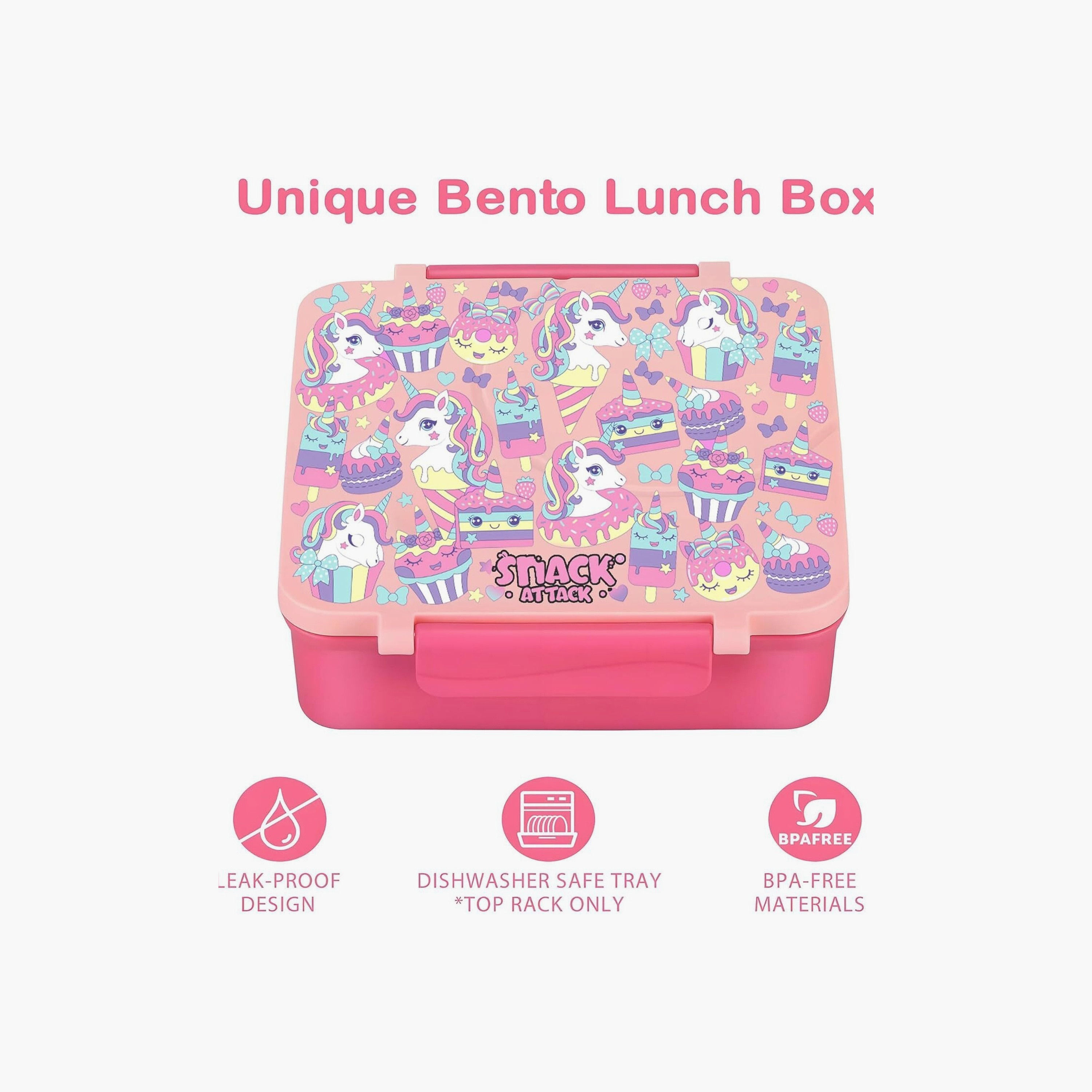 مجموعة صناديق غداء مطبوعة خالية من مادة BPA من سناك أتاك - يونيكورن - وردي-school-lunchessentials-lunchboxes-image-2