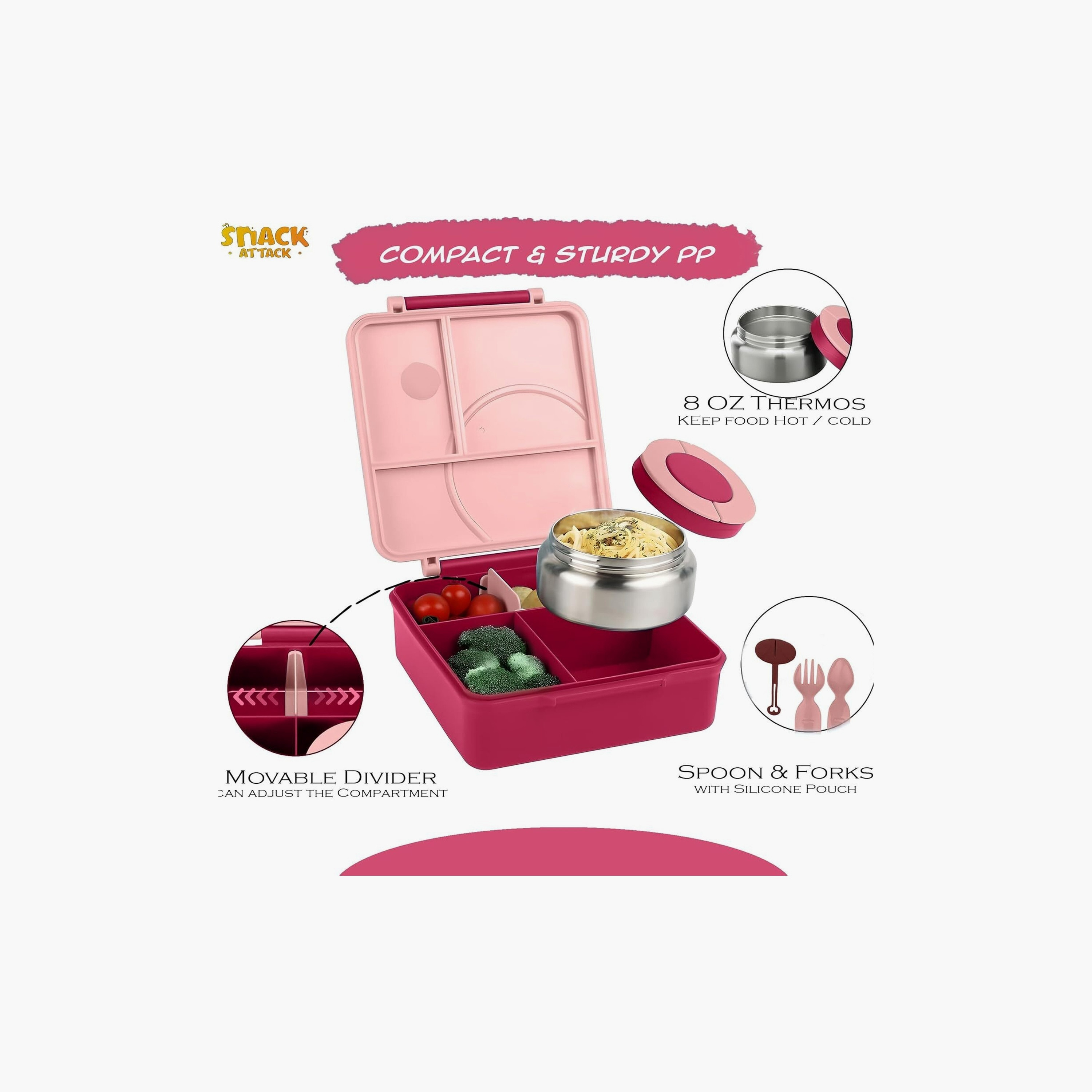 مجموعة صناديق غداء مطبوعة خالية من مادة BPA من سناك أتاك - يونيكورن - وردي-school-lunchessentials-lunchboxes-image-5