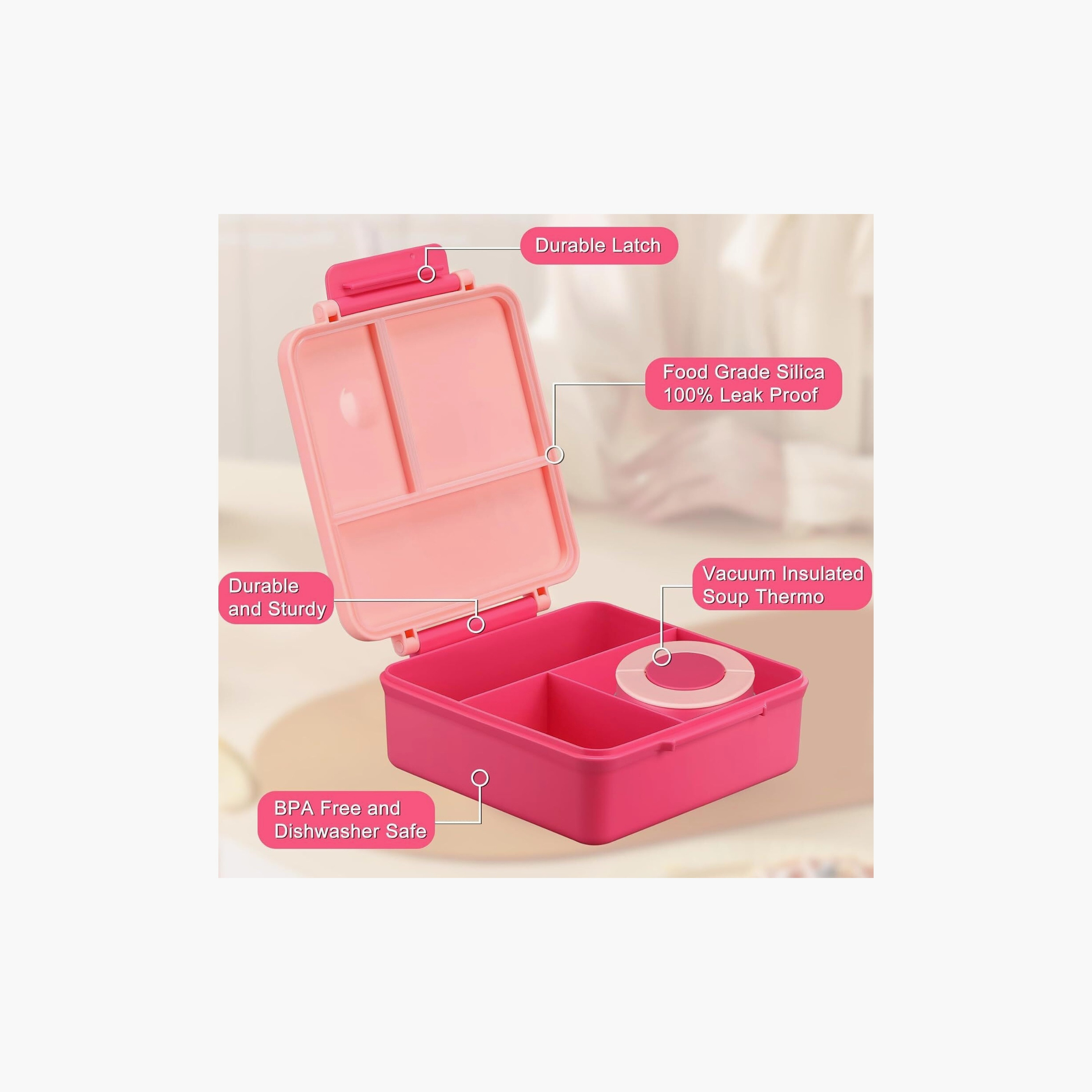 مجموعة صناديق غداء مطبوعة خالية من مادة BPA من سناك أتاك - يونيكورن - وردي-school-lunchessentials-lunchboxes-image-6