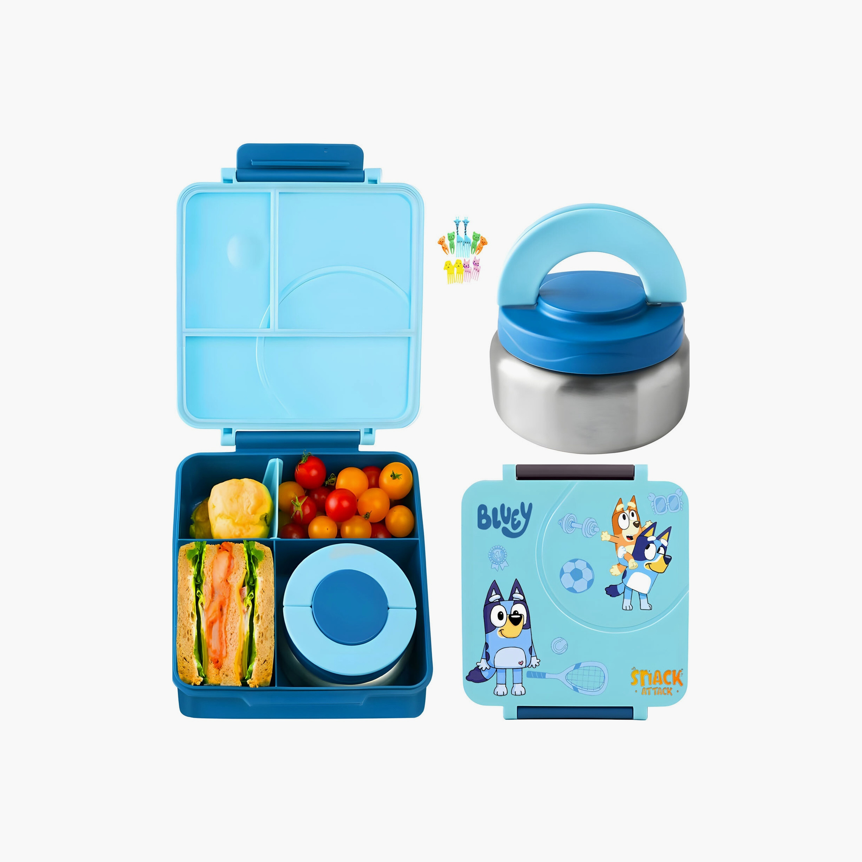 مجموعة صناديق غداء مطبوعة خالية من مادة BPA من سناك أتاك - أزرق-school-lunchessentials-lunchboxes-image-1
